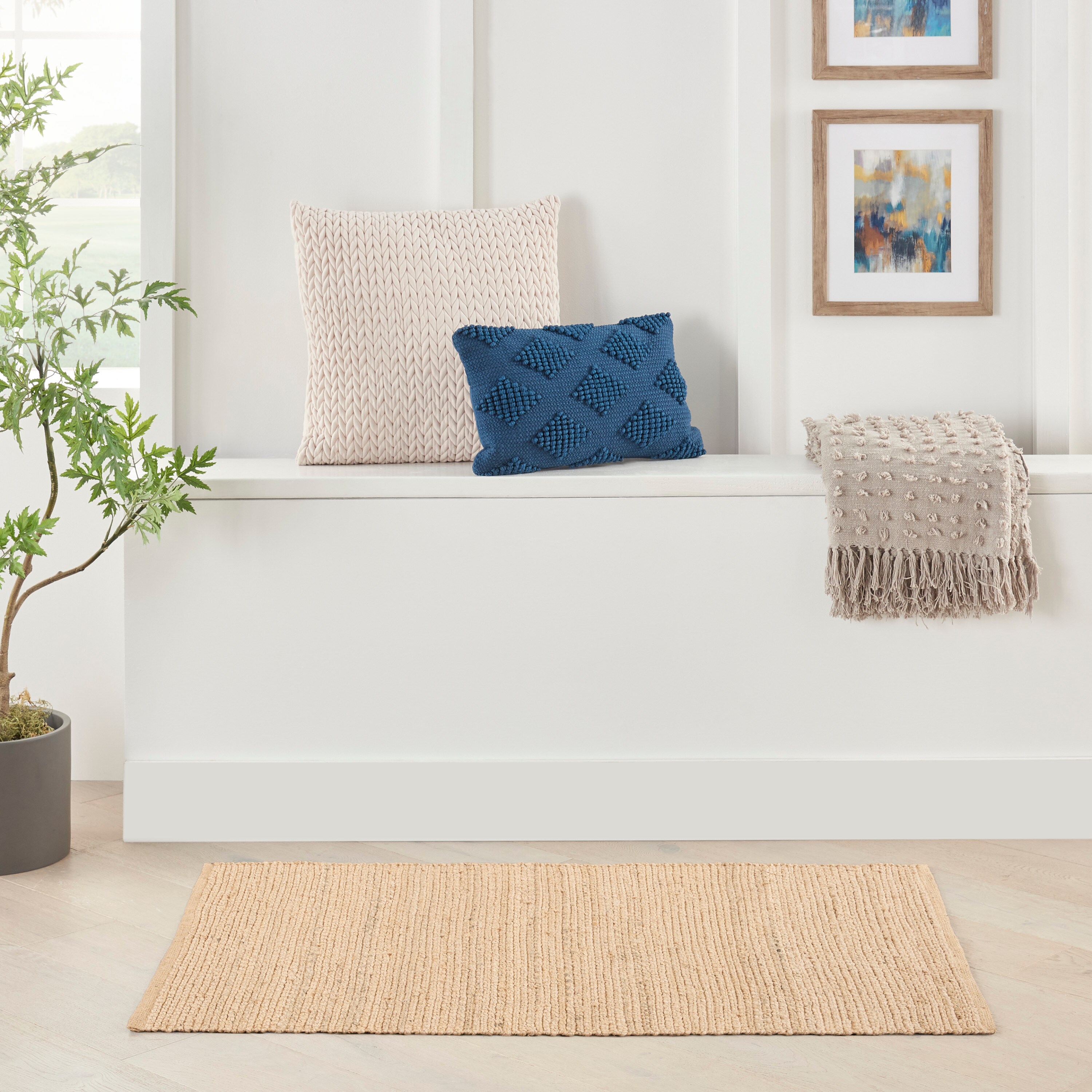 Nourison 099446131010 Natural Jute 3 x 5 (ft) Jute Bleached Rectangular Indoor Solid Farmhouse/Cottage Area rug