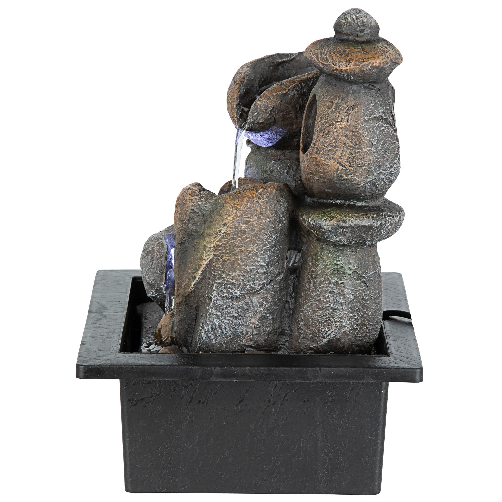 Japanese-Style Stone Pagoda Tabletop Fountain with LED Lights
