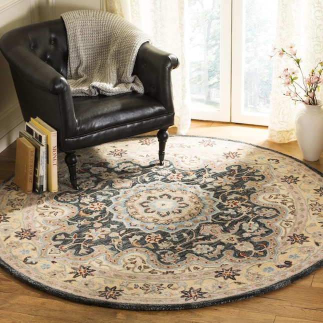 Safavieh Heritage Mahara 4 x 6 Creme/Black Indoor Floral/Botanical Oriental Handcrafted Area Rug Safavieh Heritage Mahara 4 x 6 Creme/Black Indoor Floral/Botanical Oriental Handcrafted Area Rug