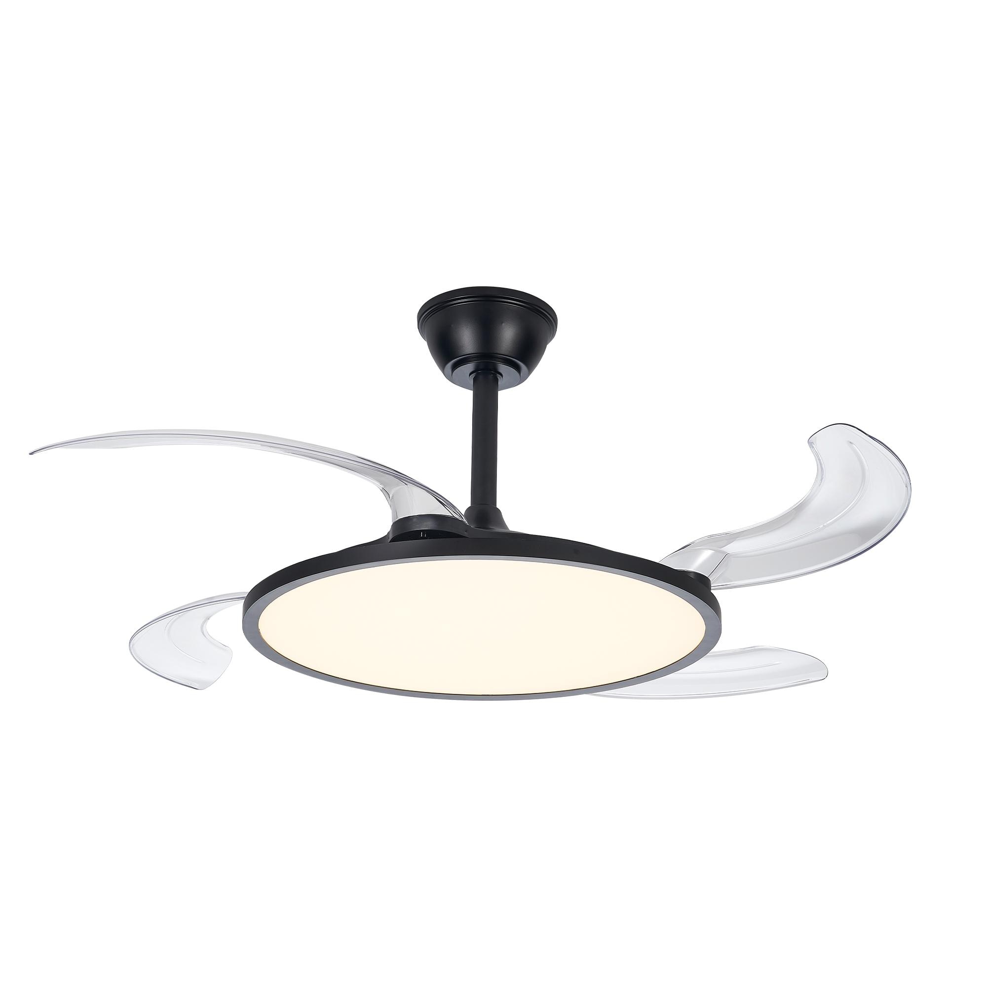 Bayfeve BFKS-93986-CF Retractable Ceiling Fan 42-in Color-Changing Integrated LED Outdoor Matte Black with Transparent Blades Fandelier Ceiling Fan With Light - Remote Included ( 4 -Blade )