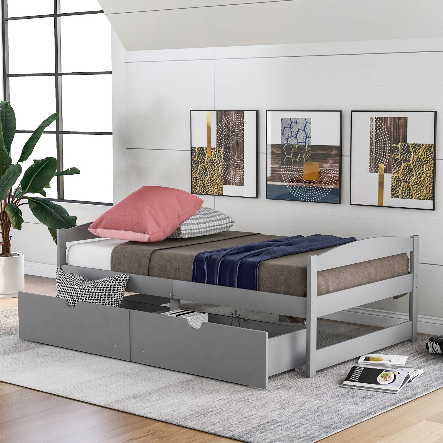 JASMODER WF195910AAE Gray Twin Composite Platform Bed