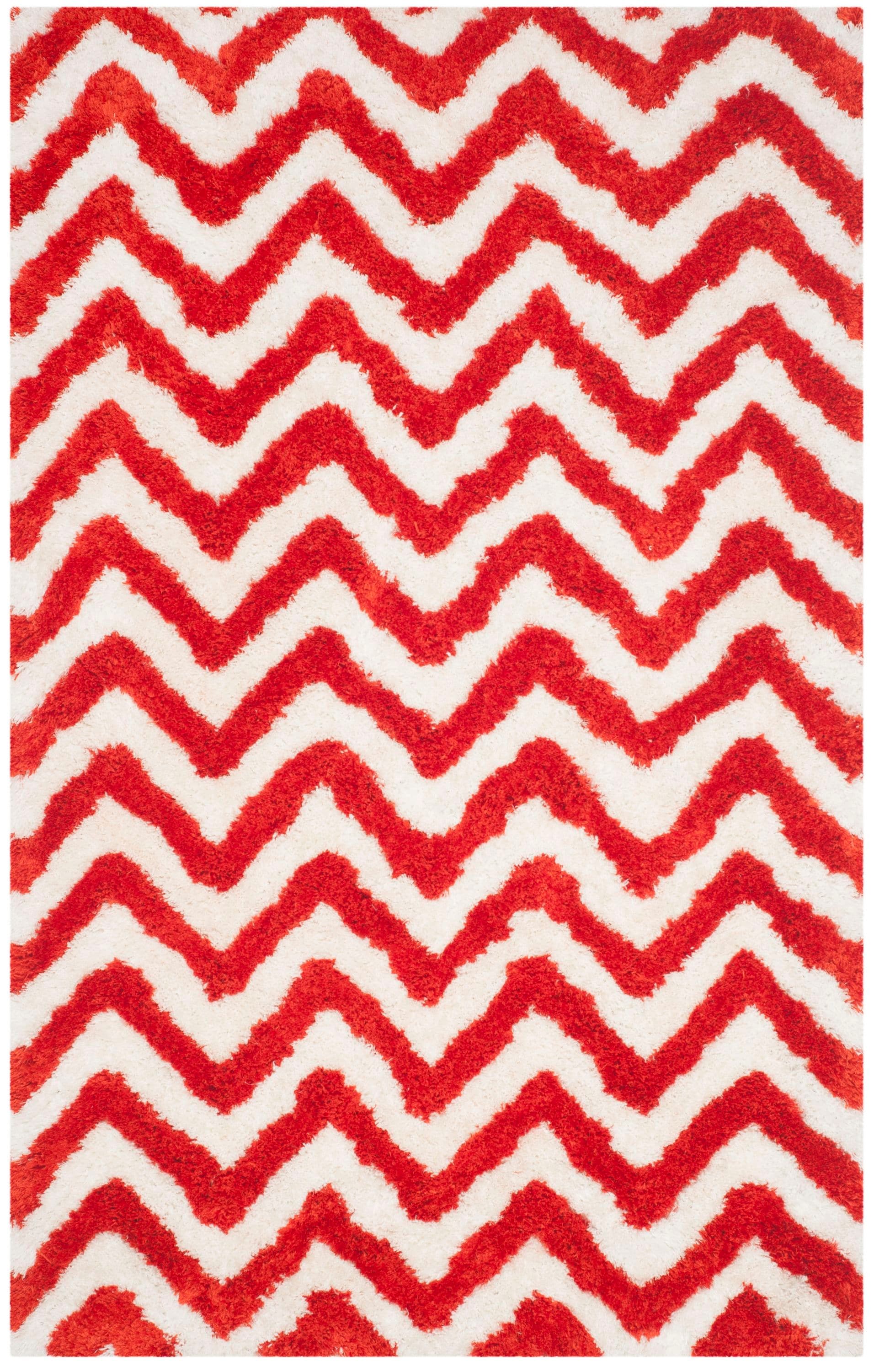 Safavieh BSG320E-5 Barcelona Beit Shag 5 x 8 (ft) Tufted Synthetic Ivory/Rust Rectangular Indoor Chevron Area rug
