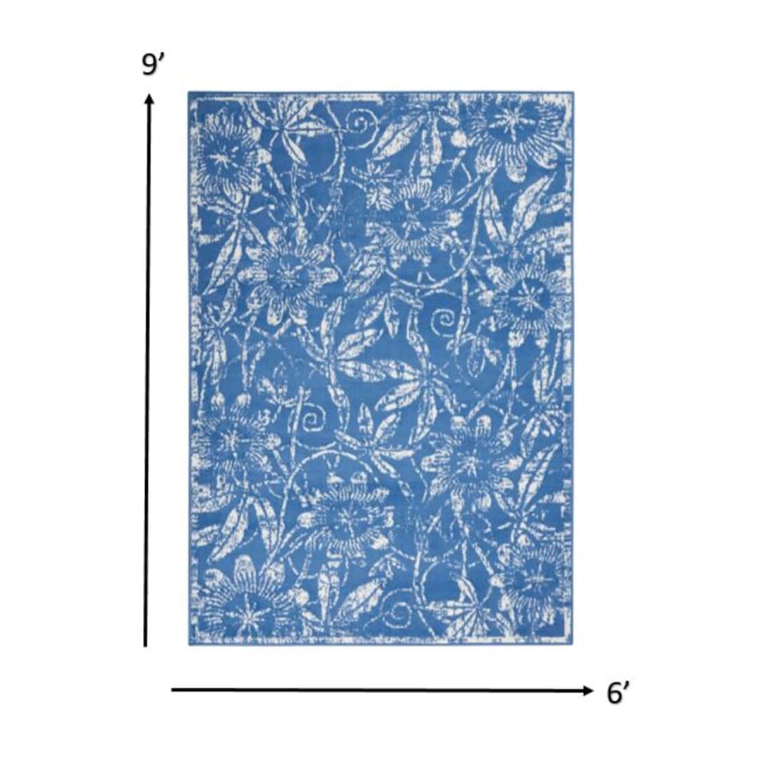 HomeRoots 4000385846 6 x 9 (ft) Polypropylene Blue Rectangular Indoor Floral Area rug