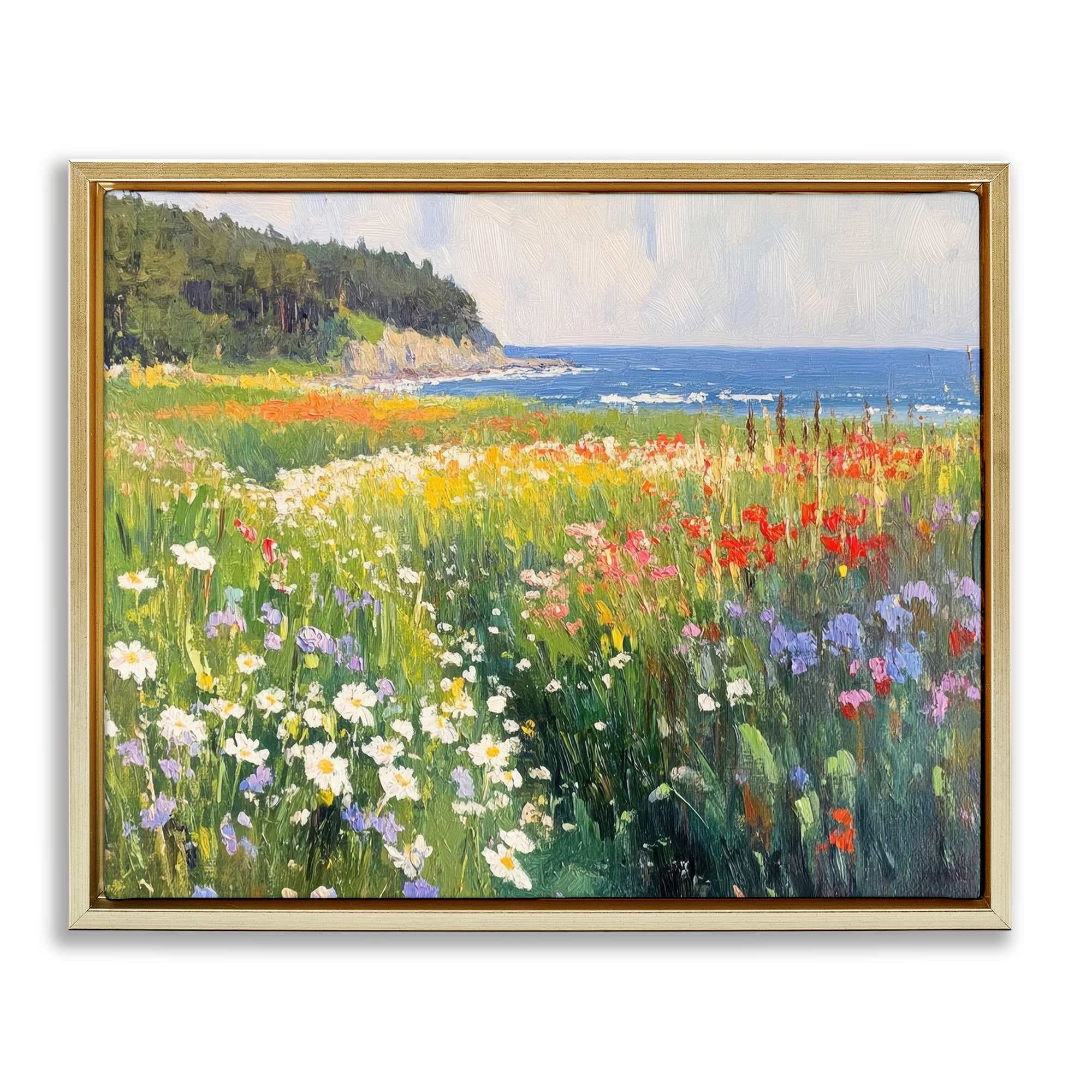 Stupell Industries - Vivid Wildflower Beach Gold Floating Frame Canvas Art 31 x 25