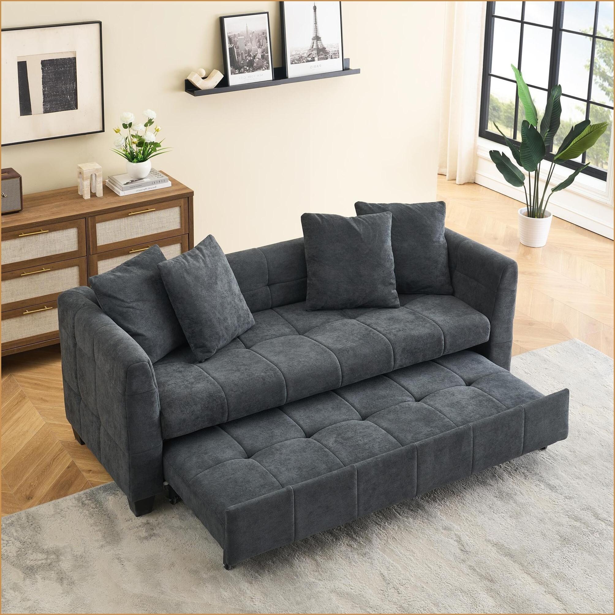 Watnature Sofas 77.9-Inch 3-Seat Charcoal Gray Cloud Velvet Sleeper ...