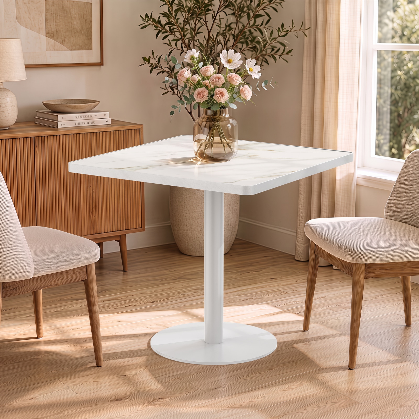 CHITA White Modern Square Outdoor Dining Table with Rust-Resistant ...