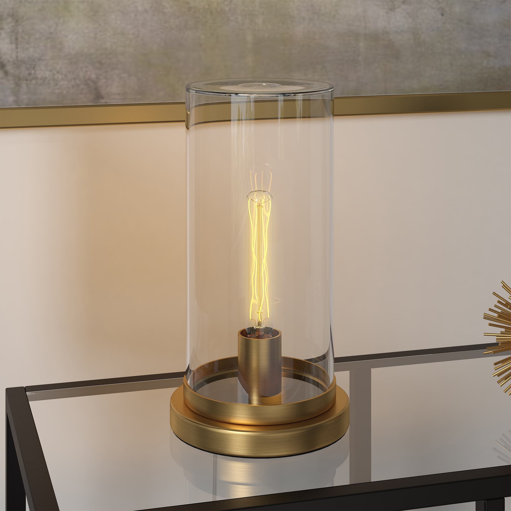 Brushed Brass and Clear Glass Mini Torchiere Accent Lamp
