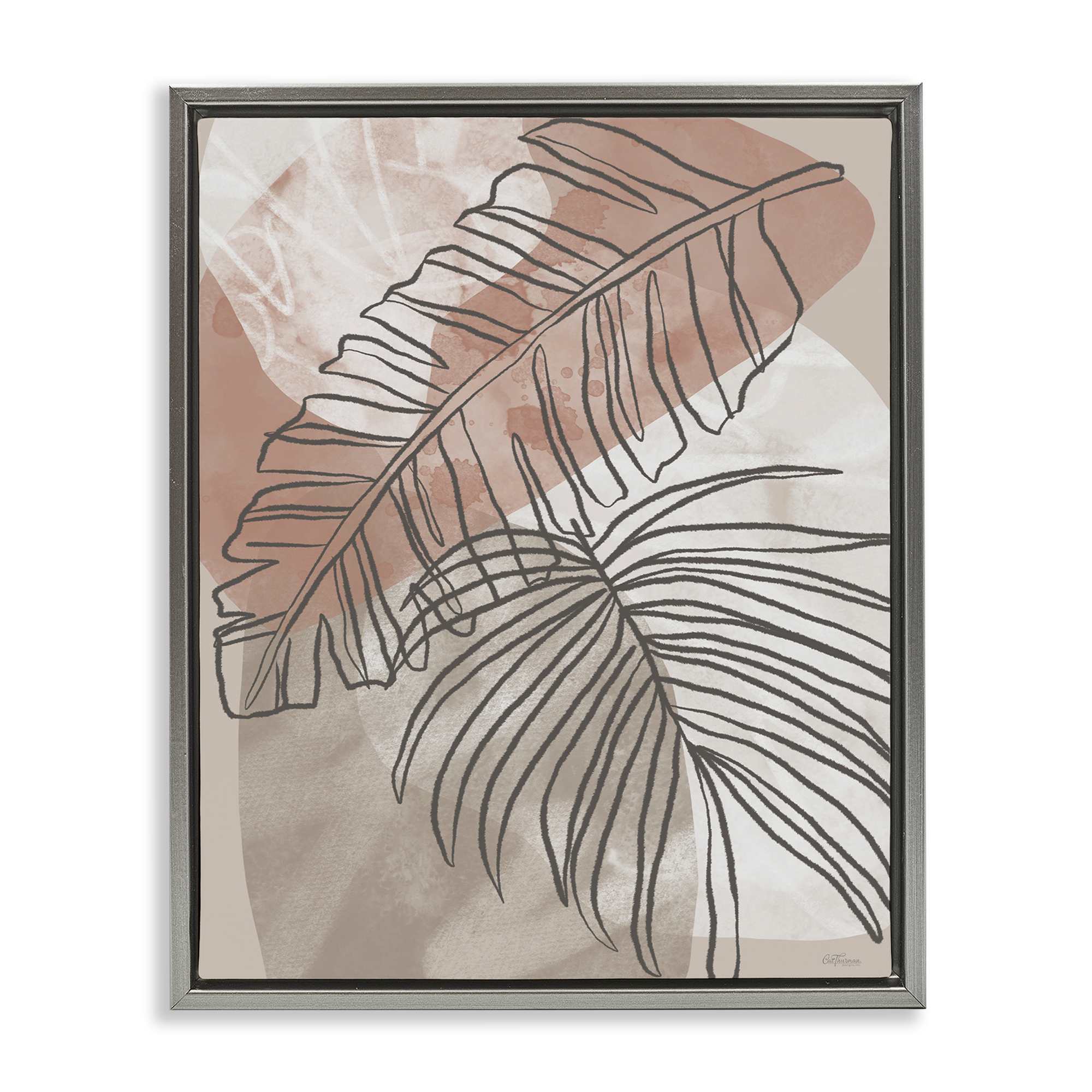 Stupell Industries BT-594-FFL-24X30 Tropical Earth Tone Leaves Gray Framed Floater Canvas Wall Art By Cat Thurman Designs 25 x 31