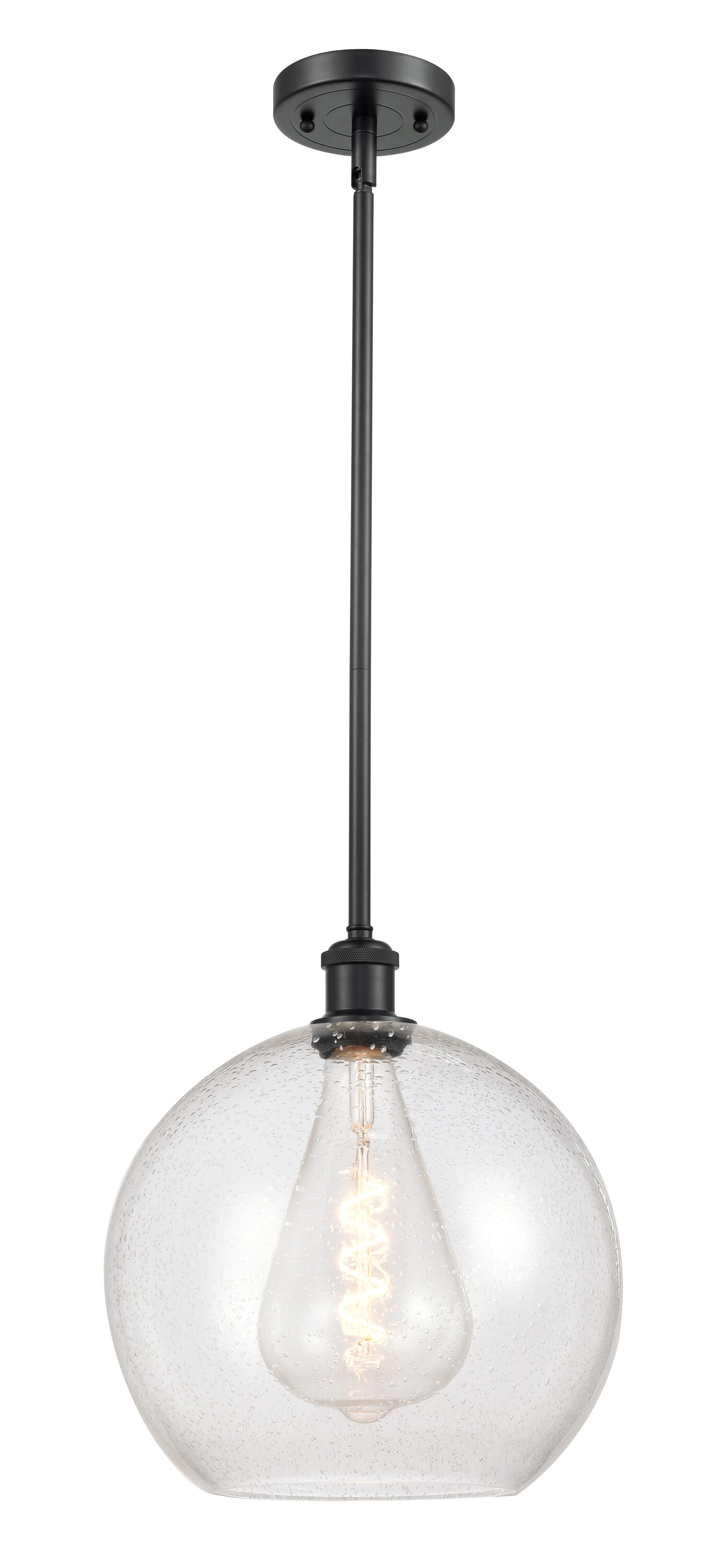 Innovations Lighting 516-1S-BK-G124-12 Athens 1 -Light Seedy, Matte Black Industrial Seeded glass Globe Medium Hanging Pendant light