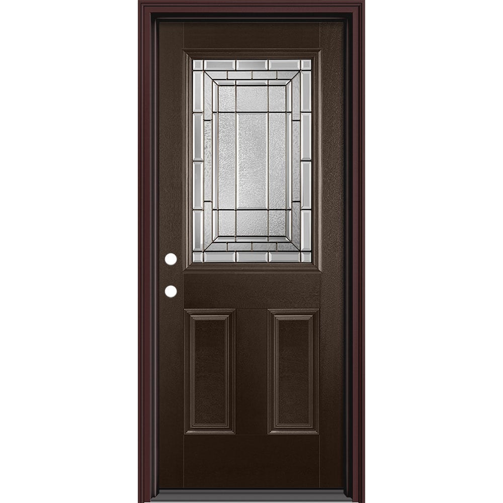 Masonite 631551 Sequence 32-in x 80-in x 4-9/16-in Fiberglass Half lite Right-hand inswing Walnut Painted Prehung Front Door with Brickmould Insulating core