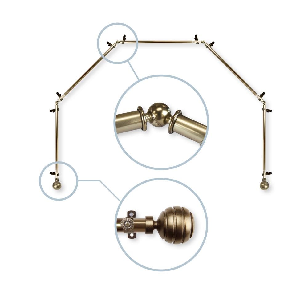 Hart & Harlow L5BAY-91-4 Polly 13/16-in 5-sided 28-in to 48-in Antique brass Steel Bay window curtain rod with Finials