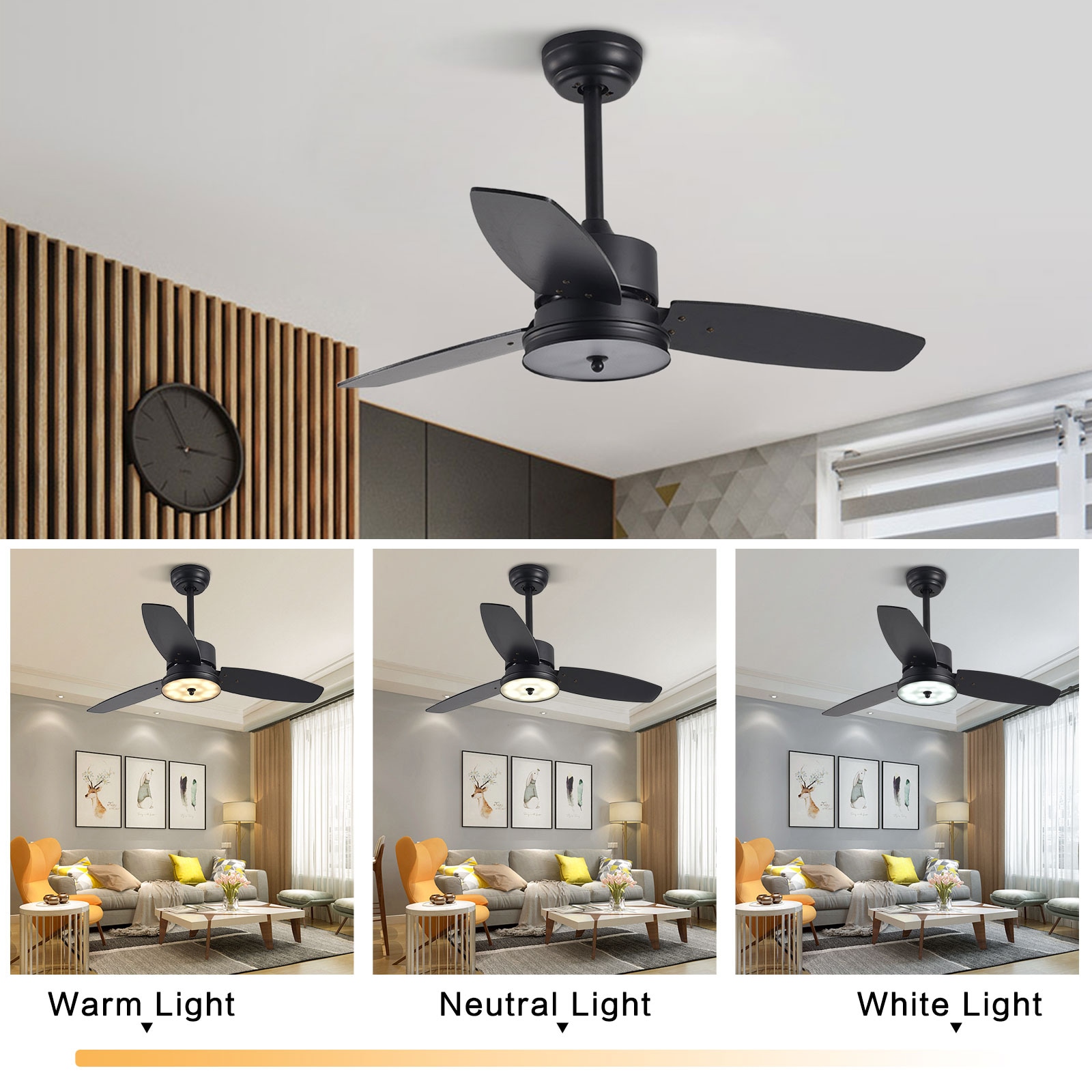 Oukaning Chadelier Ceiling Fan with Integrated Light 40-in Modern Black ...