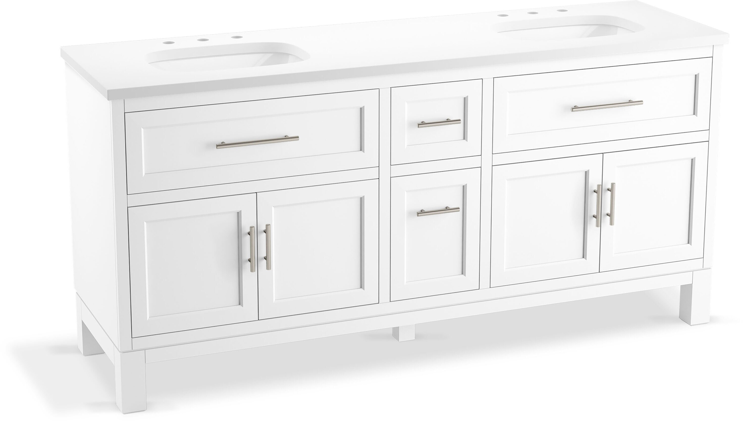 White Double Freestanding Bathroom Vanity with Quartz Top