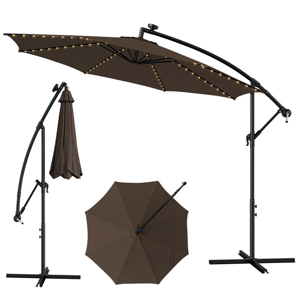 CASAINC WF-EDWF10006 10-ft Steel Brown Crank Cantilever Patio Umbrella with Lights