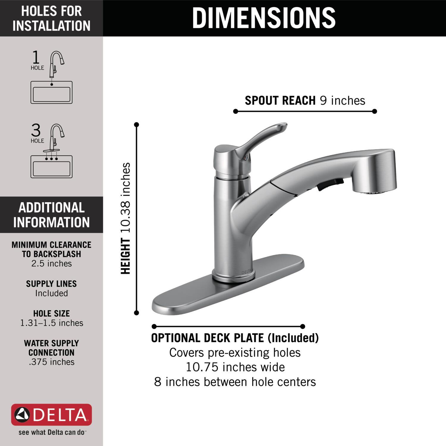 Delta Collins Arctic Stainless 1-Handle Deck-Mount Pull-Out Handle Kitchen Faucet (Deck Plate Included)