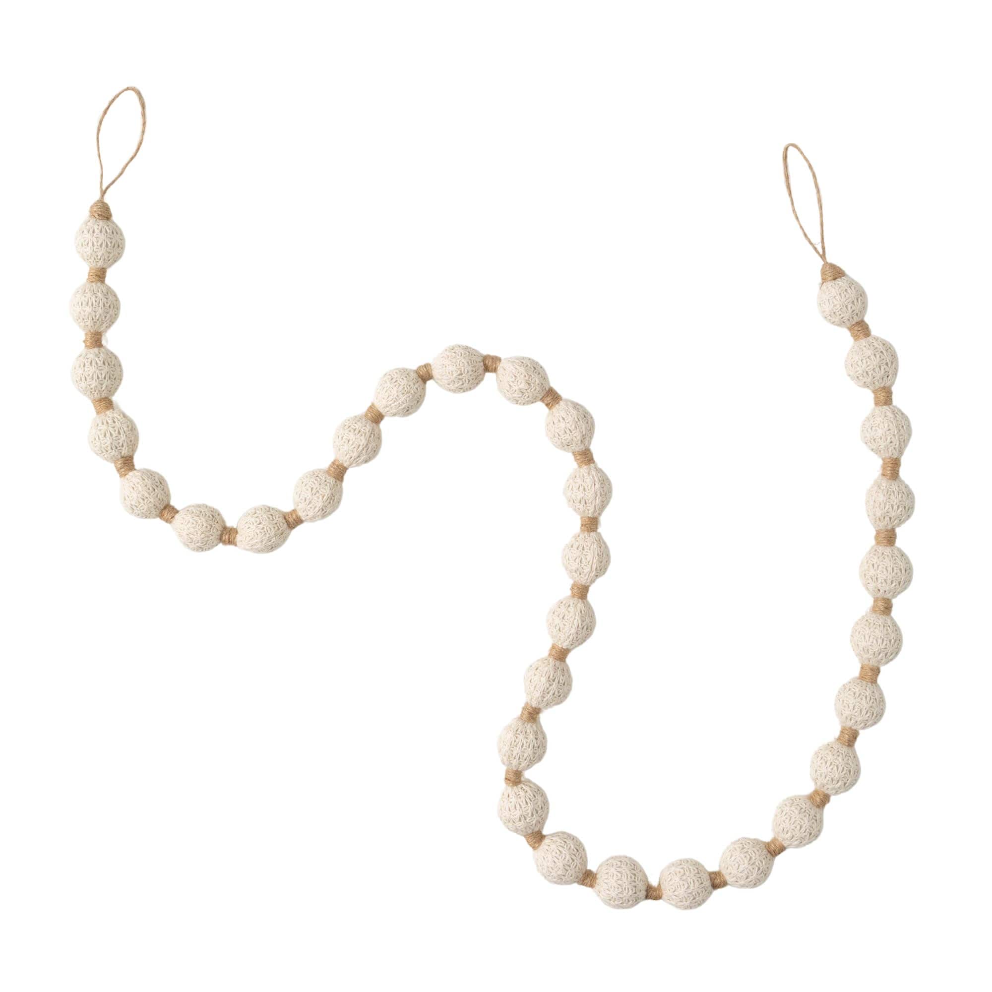 Cream Cotton Beaded Christmas Garland, 72 Inches