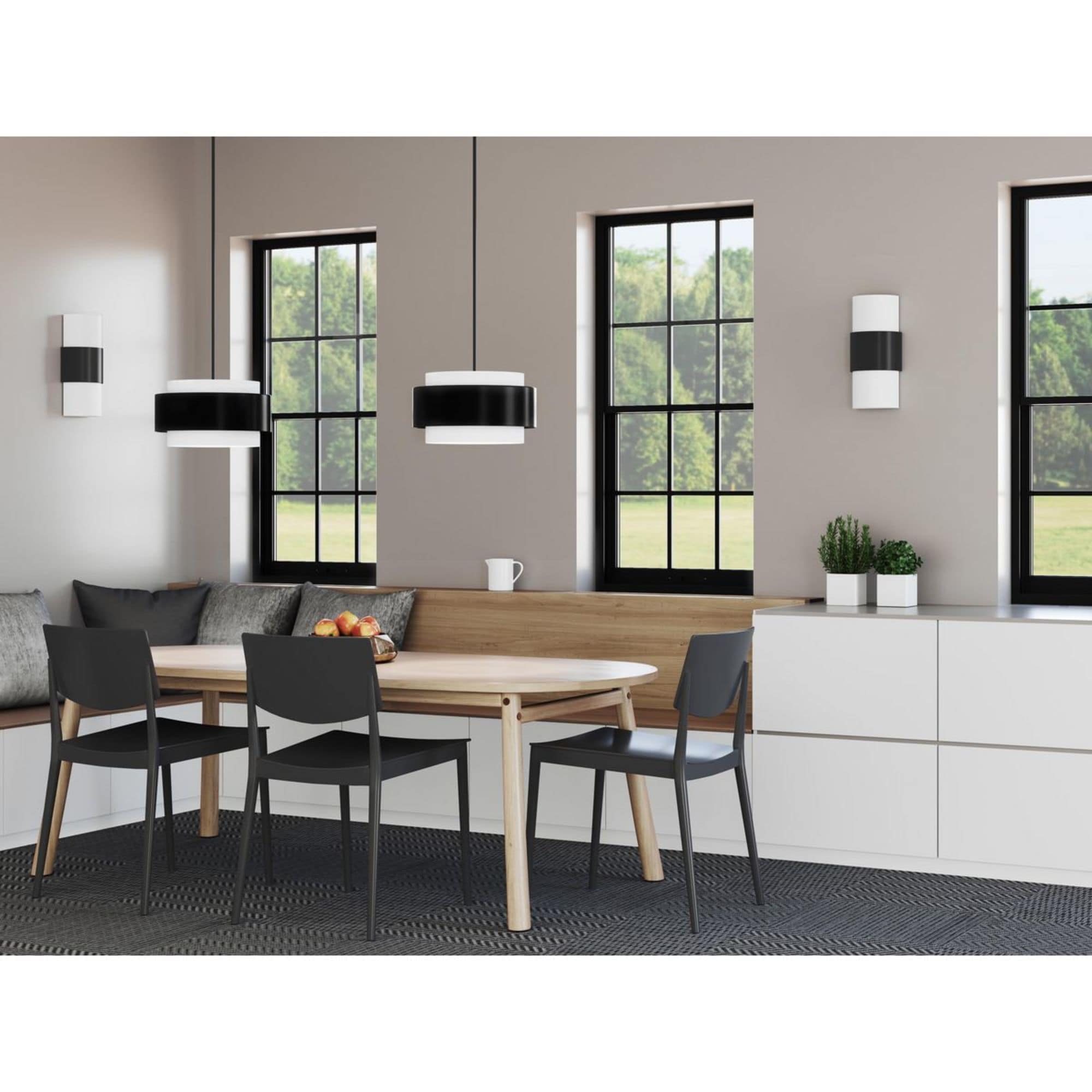 Silva Matte Black and White Linen Drum Pendant Light