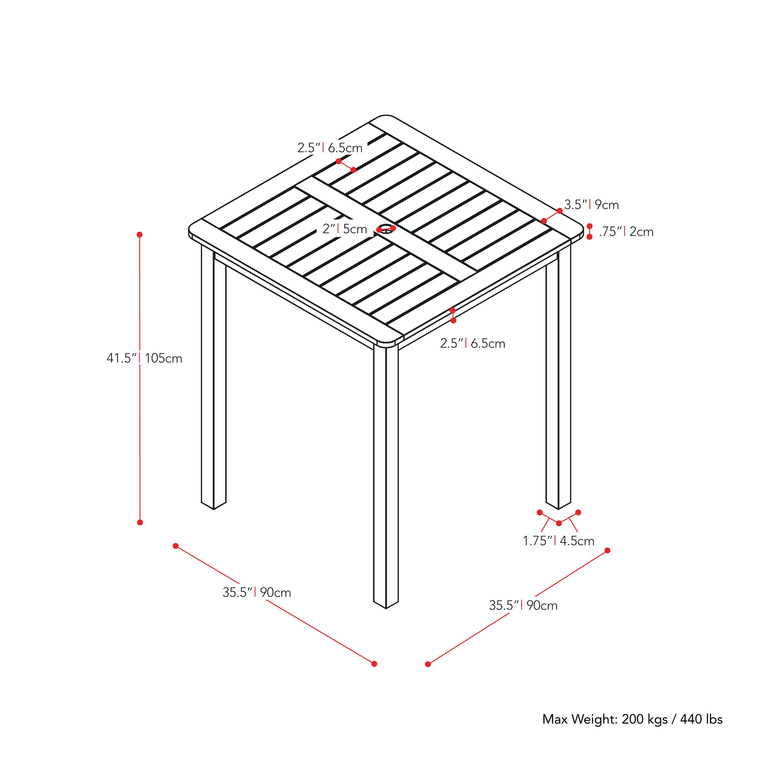 Whitewashed Hardwood Outdoor Square Bar Height Table with Umbrella Hole