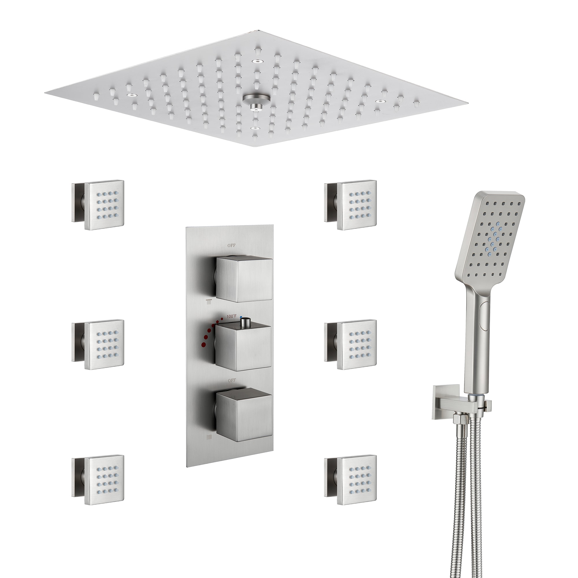 Mondawe WF-6708-12BN LED Brushed Nickel 12-in Built-In Shower Faucet System with 3-way Diverter ( Thermostatic Valve Included )