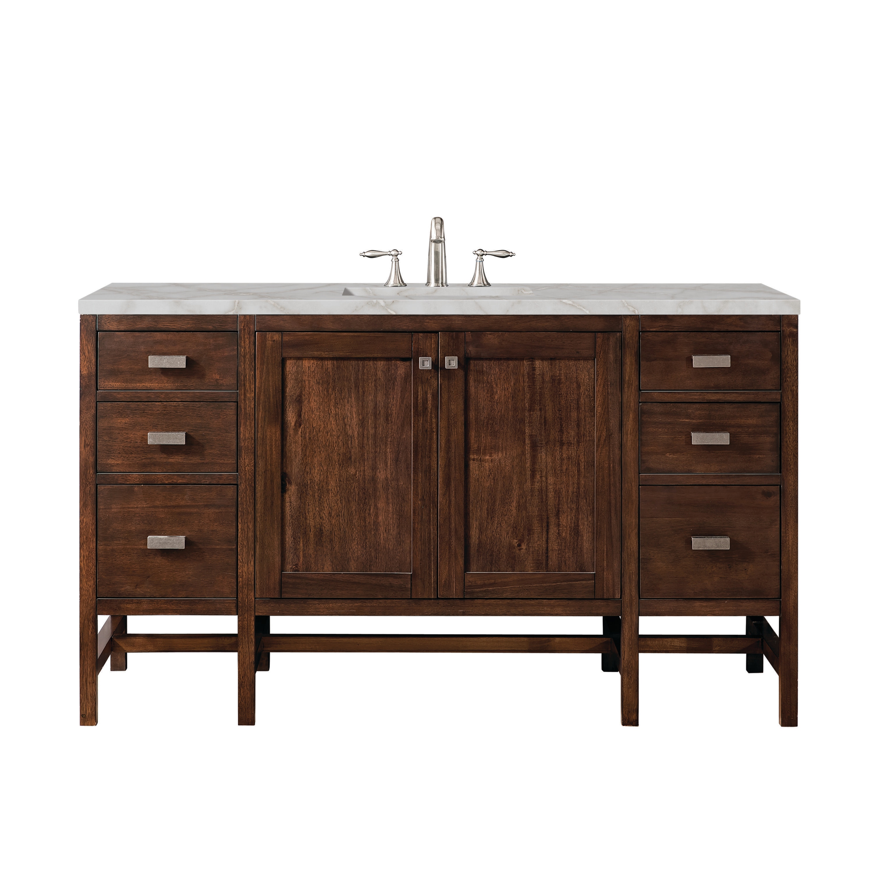 James Martin Vanities E444-V60S-MCA-3VSL Addison 60-in Mid-Century Acacia Undermount Single sink Bathroom Vanity with Victorian Silver Quartz Top