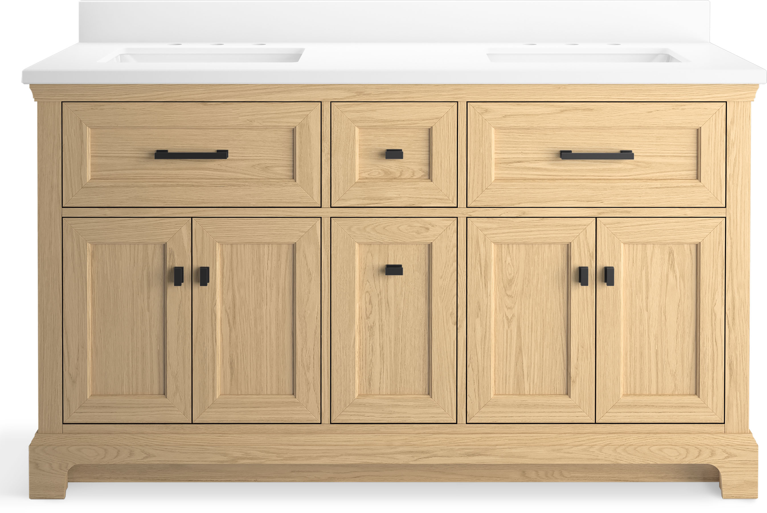 Charlemont 60" Light Oak Double Sink Vanity with Quartz Top