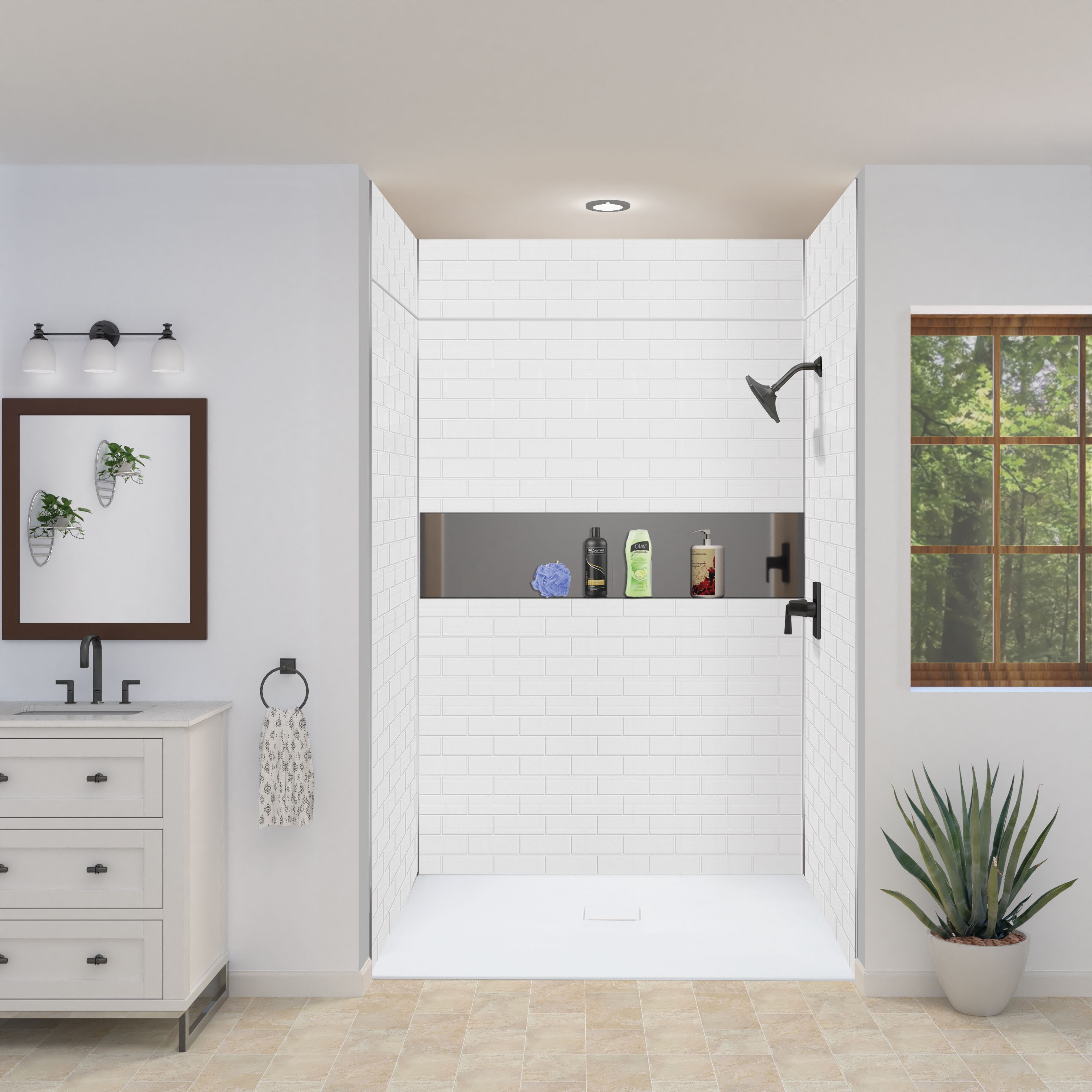 Transolid PWKX60368412-131 Prodigy 60-in W x 36-in D x 96-in H White/Subway 6.0 -Piece Glue Up Alcove Shower panel kit