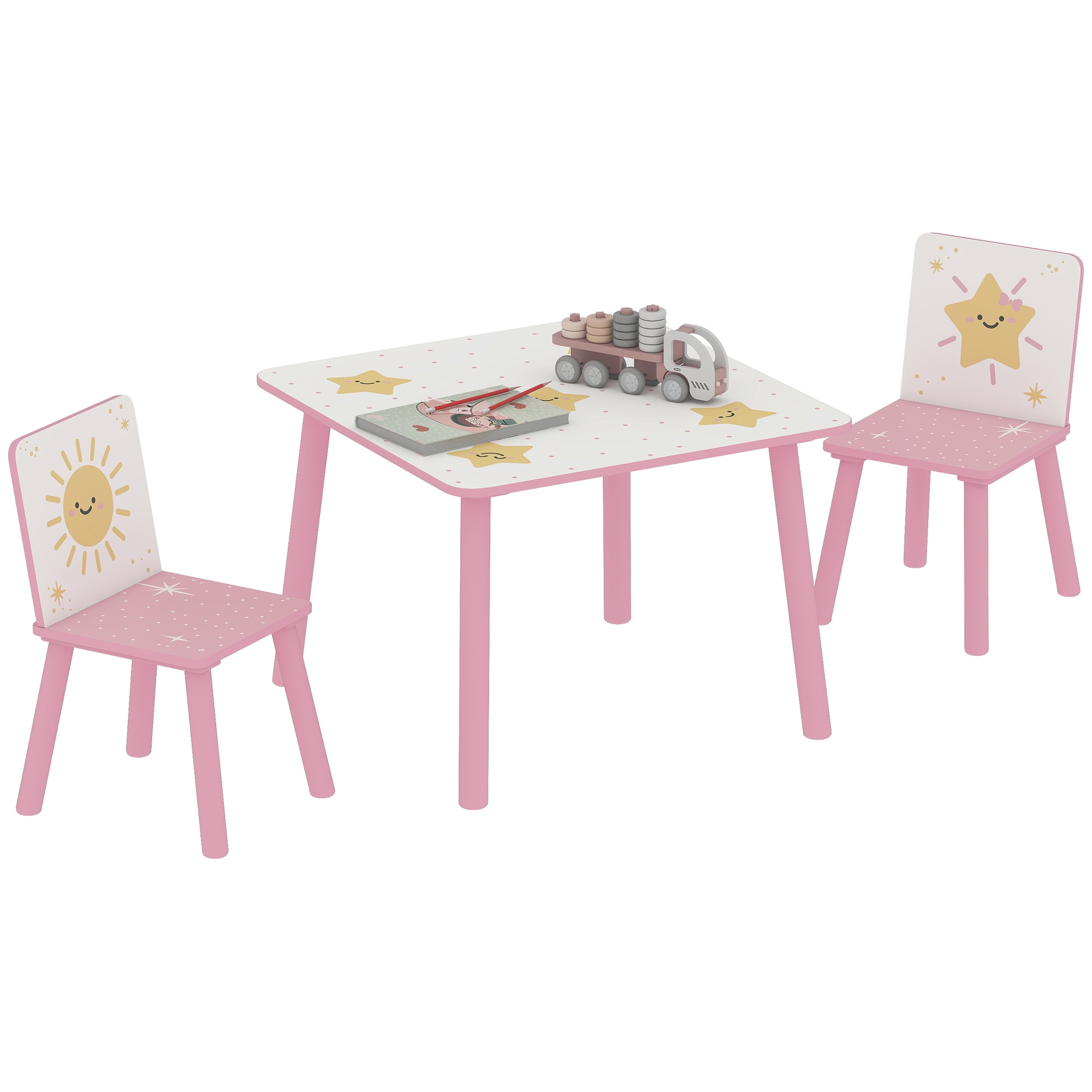 Qaba  3 Piece Kids Table and Chairs Set for Boys Girls Aged 3-8 Bedroom Nursery Playroom Pink​