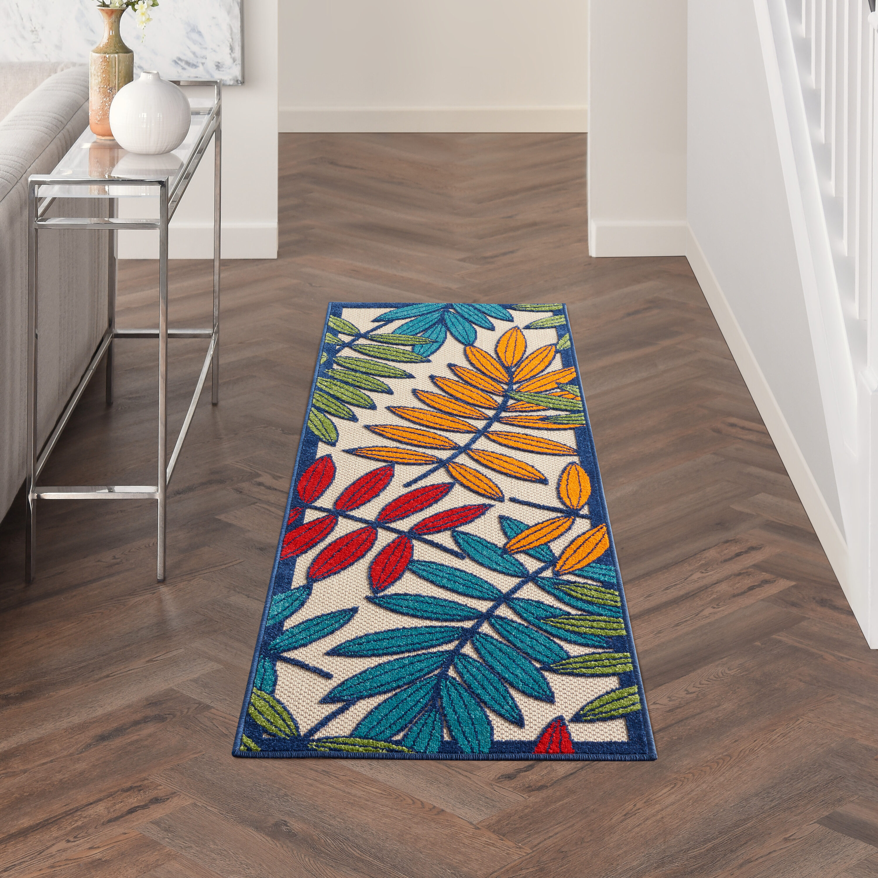 Nourison 99446086914 Aloha 2 x 6 (ft) Loomed Polypropylene Multicolor Irregular Indoor/Outdoor Abstract Tropical Runner rug