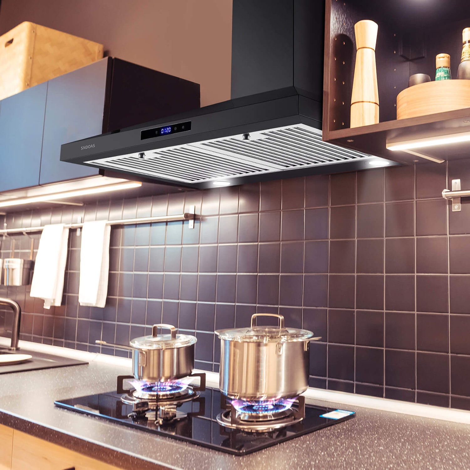 Damerin 30-in 350-CFM Ducted Black Smart Wall-Mounted Range Hood in the ...