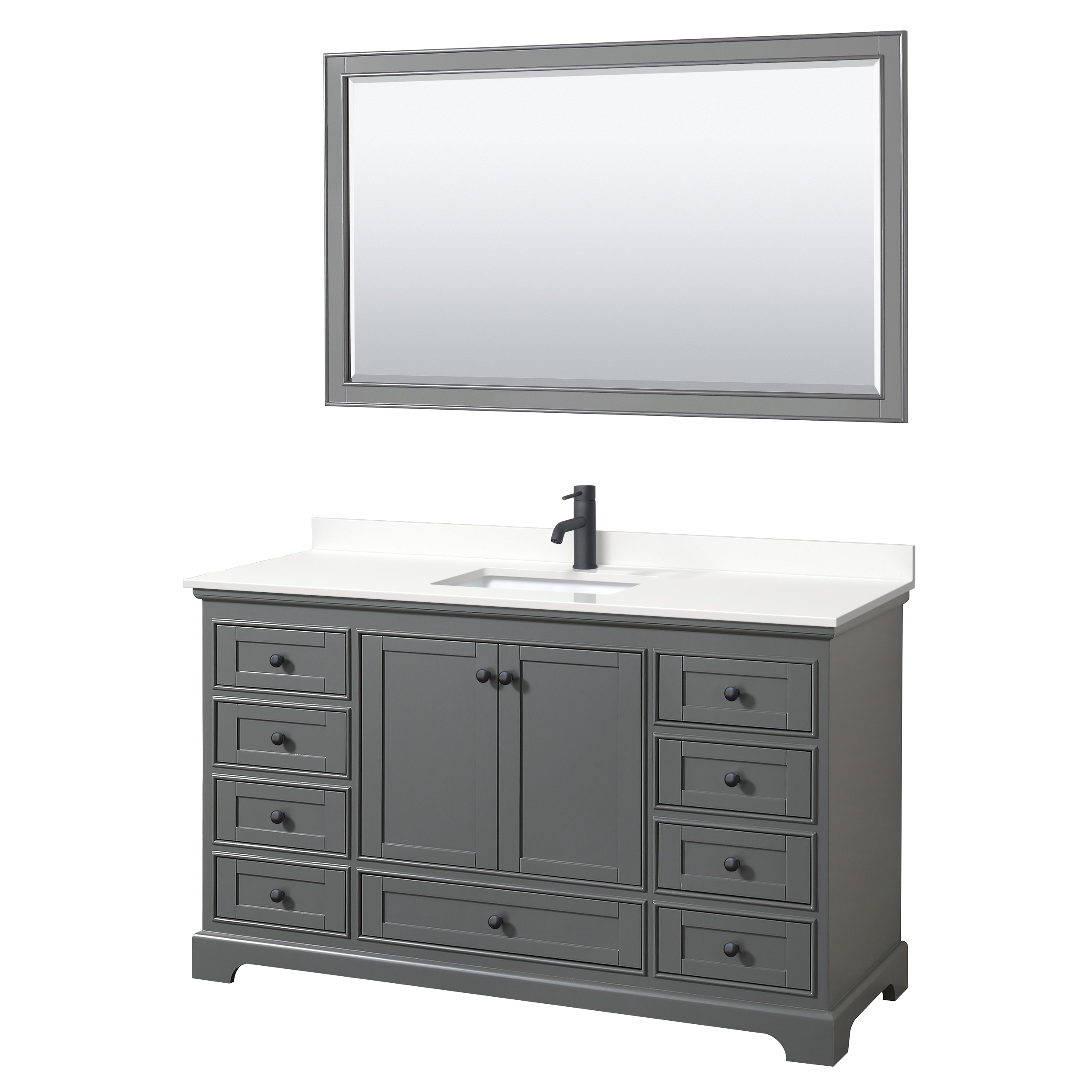 Wyndham Collection WCS202060SGBWQUNSM58 Deborah 60-in Dark Gray Undermount Single Sink Bathroom Vanity with White Quartz Top (Mirror Included)