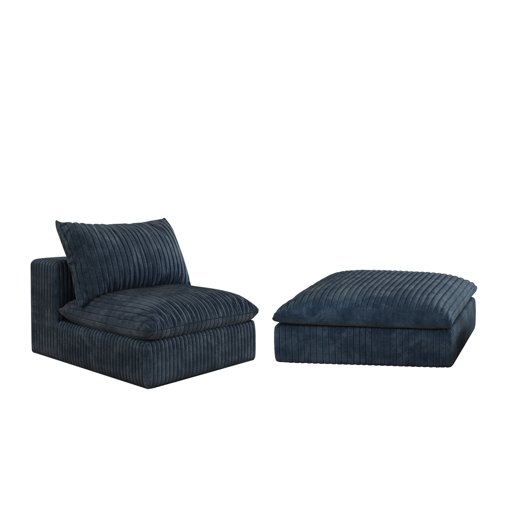 Wooakway Single Seat Cloud Sofa Module  Plush Corduroy Armless Chair  No Assembly Modular Piece  Blue
