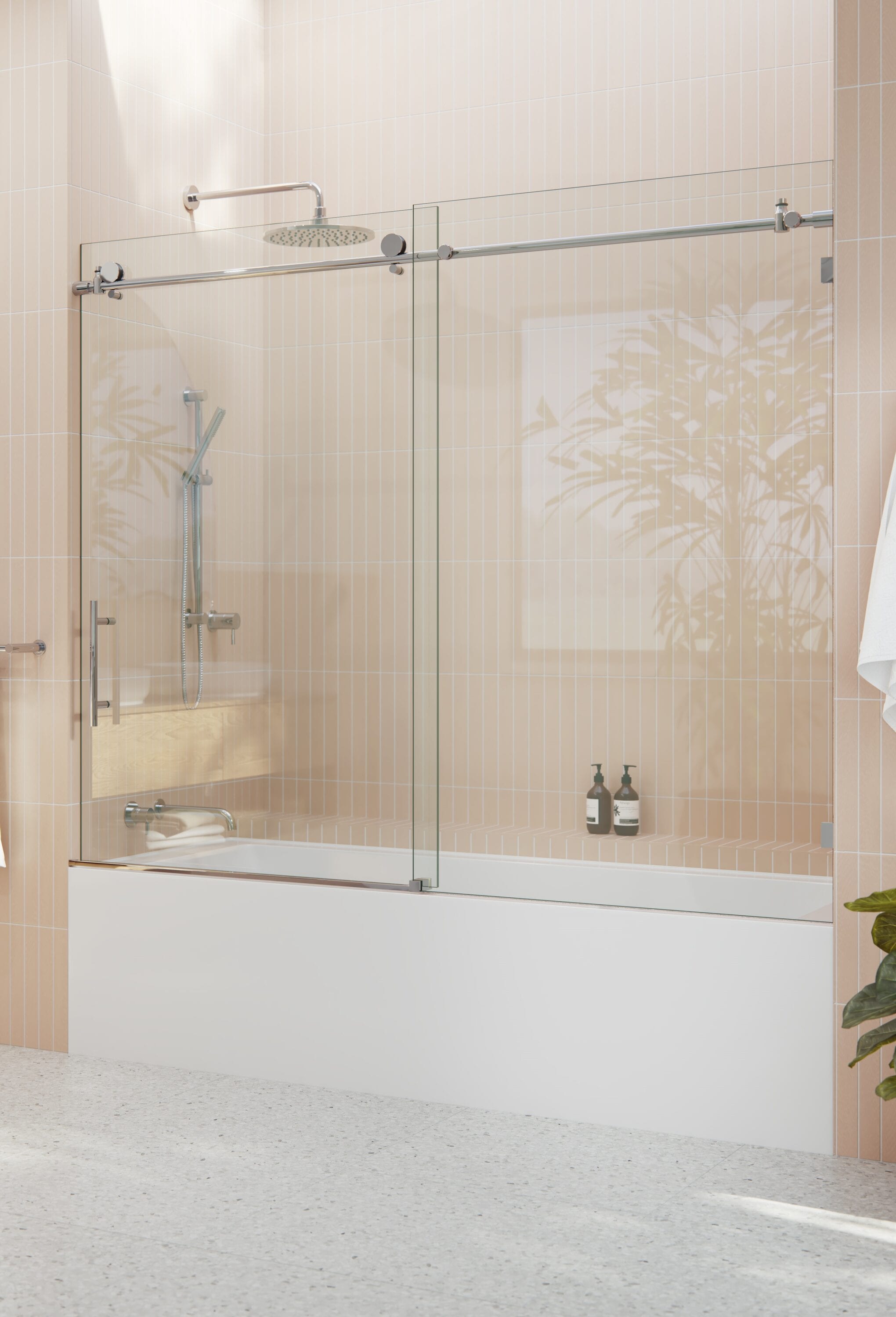 Glass Warehouse GW-B-SLD-72-CH Eclipse Polished Chrome 68-in to 72-in W x 60-in H Frameless Sliding Bathtub Door