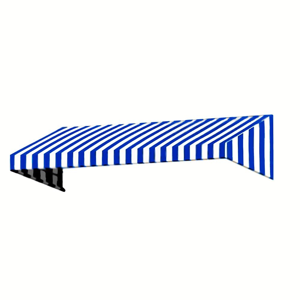 Awntech EN23-L-10BBW New Yorker 124.5-in Wide x 36-in Projection x 24-in Height Fabric Bright Blue/White Stripe Striped Fixed Window/Door Awning