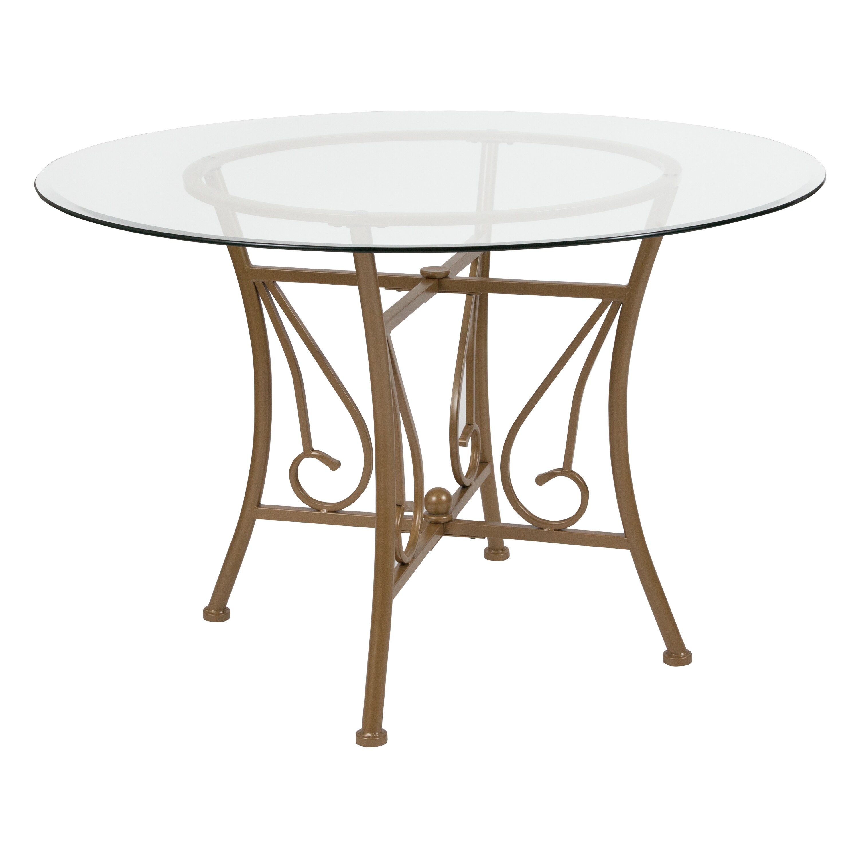 Flash Furniture 889142257844 Princeton Top/Matte Gold Frame Round Contemporary/Modern Dining Table, Glass Top with Gold Metal Pedestal Base 45-in L x 29-in H