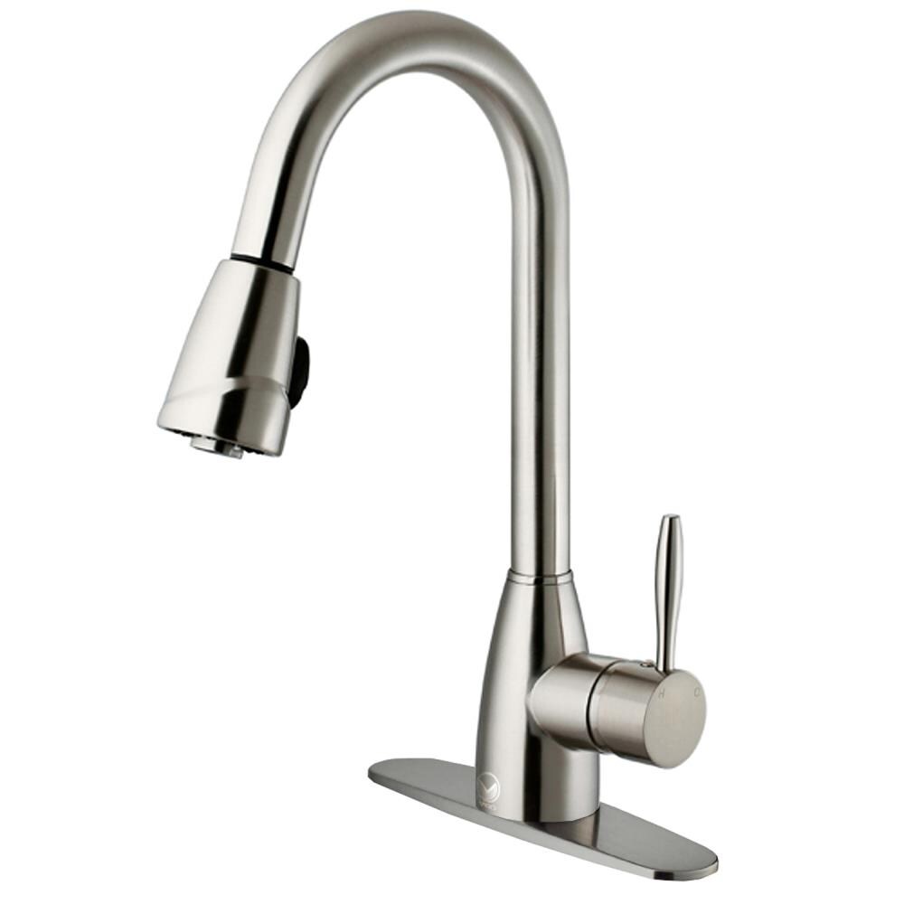 VIGO VG02014STK1 Graham Stainless Steel Single Handle Pull-down Kitchen Faucet with Deck Plate