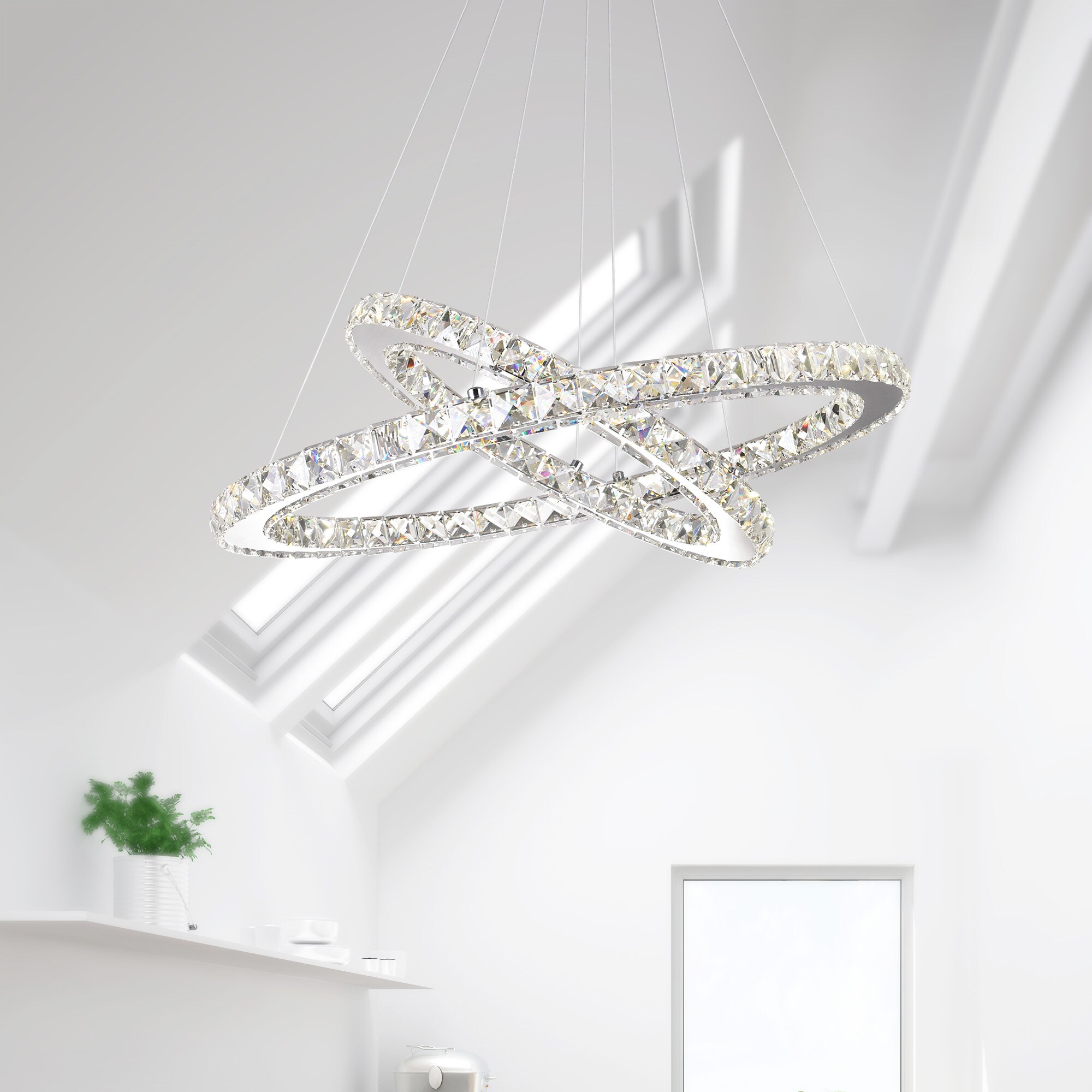CWI Lighting 5080P20ST-2R Ring 12-Light Chrome Traditional Led Crystal Chandelier