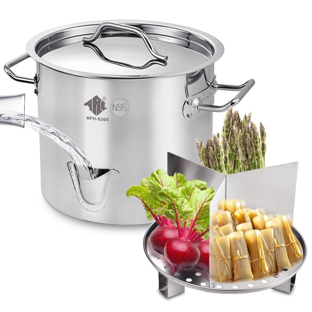 Maxam 30 Quart Stock Pot & Steamer Basket Set - Waterless Cooking & High  Heat-Retention - Soup Pot w/Lid for Cooking & Serving