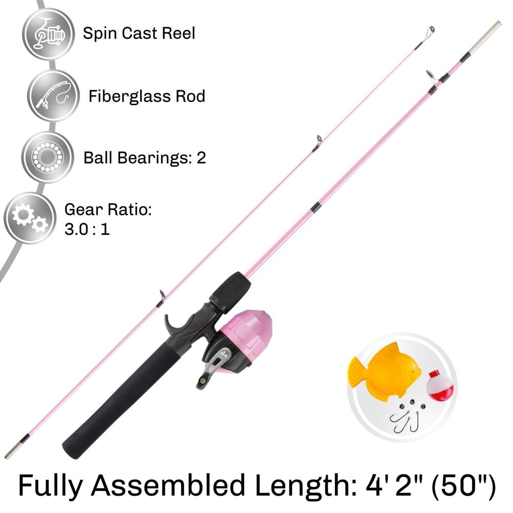 Kids Fishing Pole Spincast Reel Easiest Rod 55 Inches With Tackles Ready to  Go for sale online
