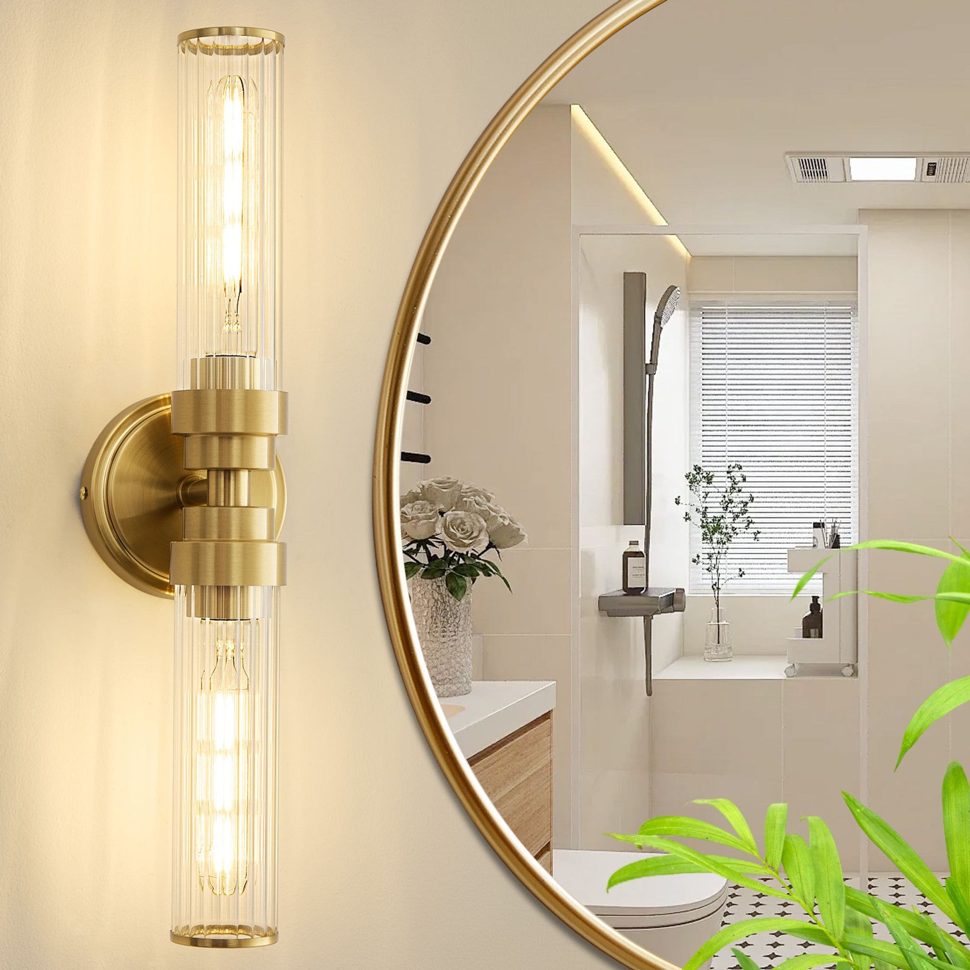 Lanmate 20.3-in W 2 Light Linear Glass Wall Sconce Modern Dimmable Vanity Light