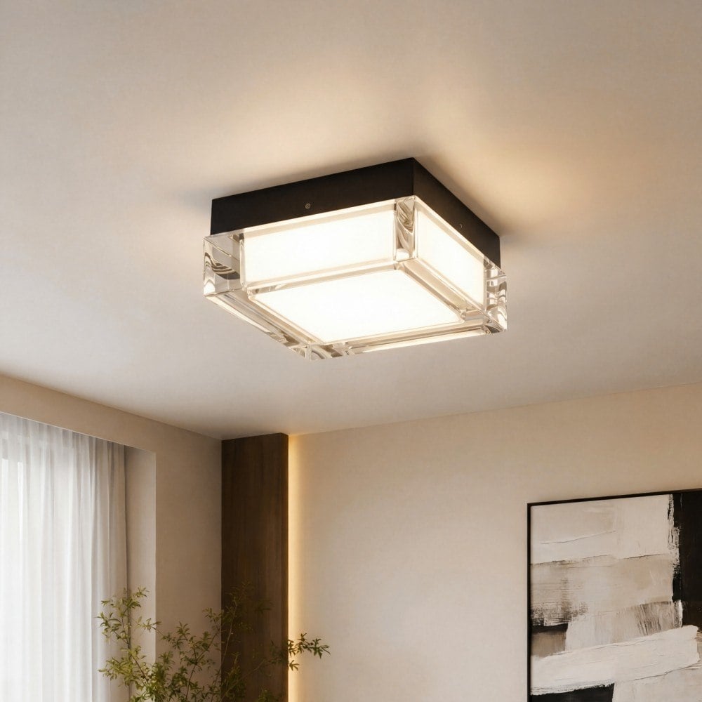 Basdien 5 Inch Matte Black Modern Integrated LED Flush Mount Ceiling Light Fixture 3 Color Temperature Dimmable 850 Lumens 14W Energy Efficient Acrylic Diffuser Kitchen Bedroom Hallway Living Room Foyer Closets Easy Install Damp Location Rated