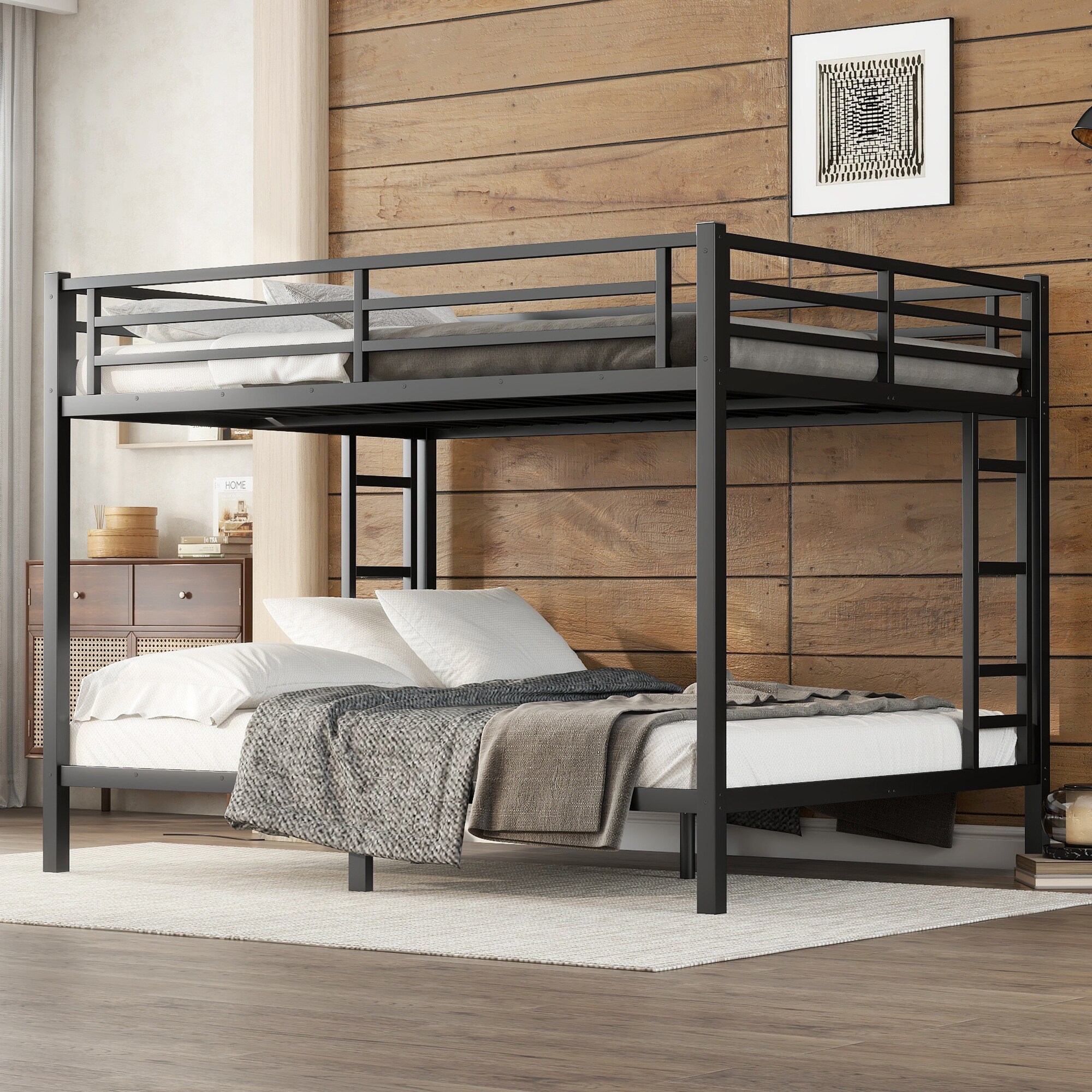 LOVMOR SF-M-W1580P247769 Metal Queen over Queen Bunk Bed for Teens and Adults Space Saving Noise Reduced No Box Spring Needed Black
