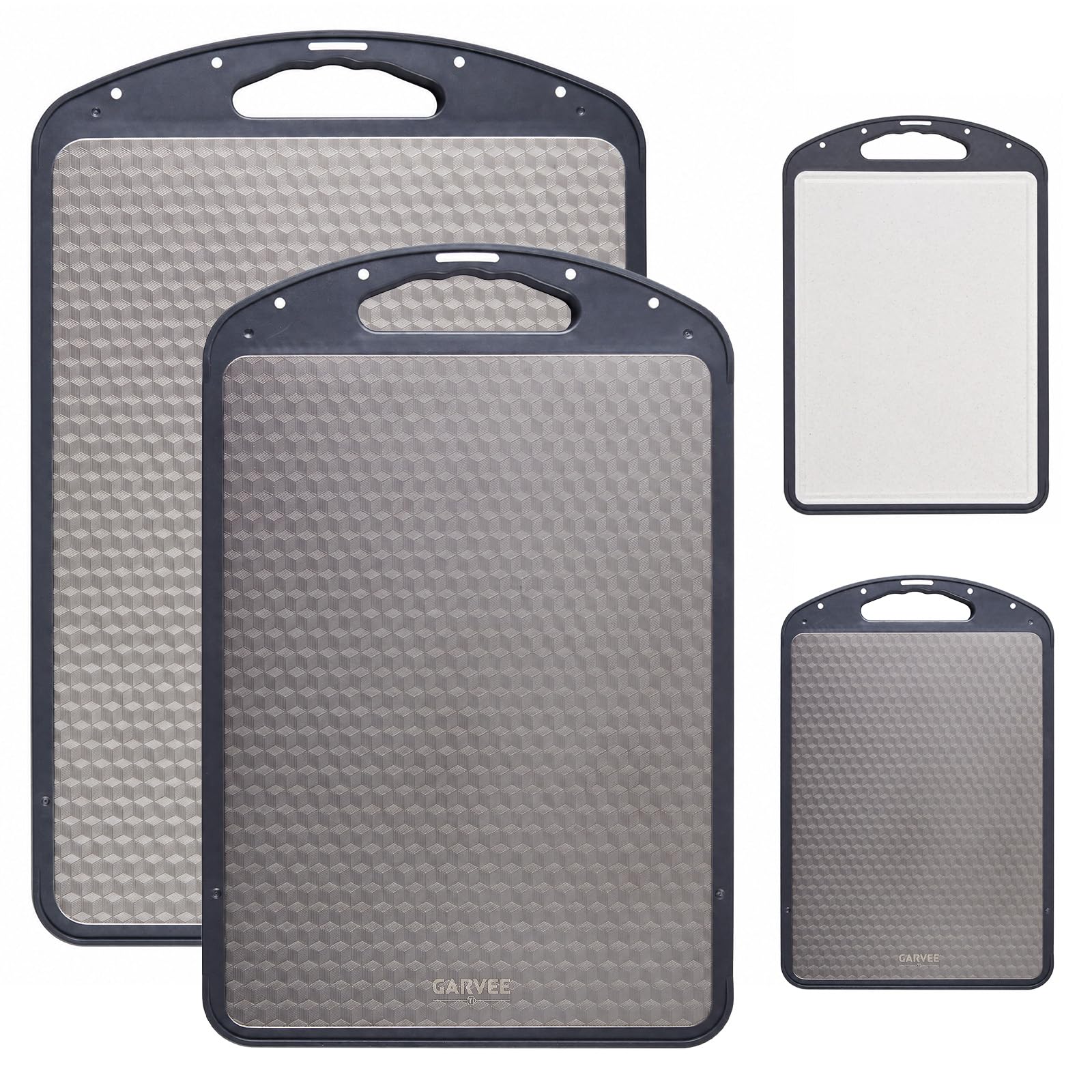 GarveeLife 2 PCS Titanium Cutting Boards for Kitchen Double Sided Food Grade Non Toxic Chopping Boards with Non Slip Design Dishwasher Safe Metal Cutting Boards Set 15.4 x 10in 18.1 x 12.2in