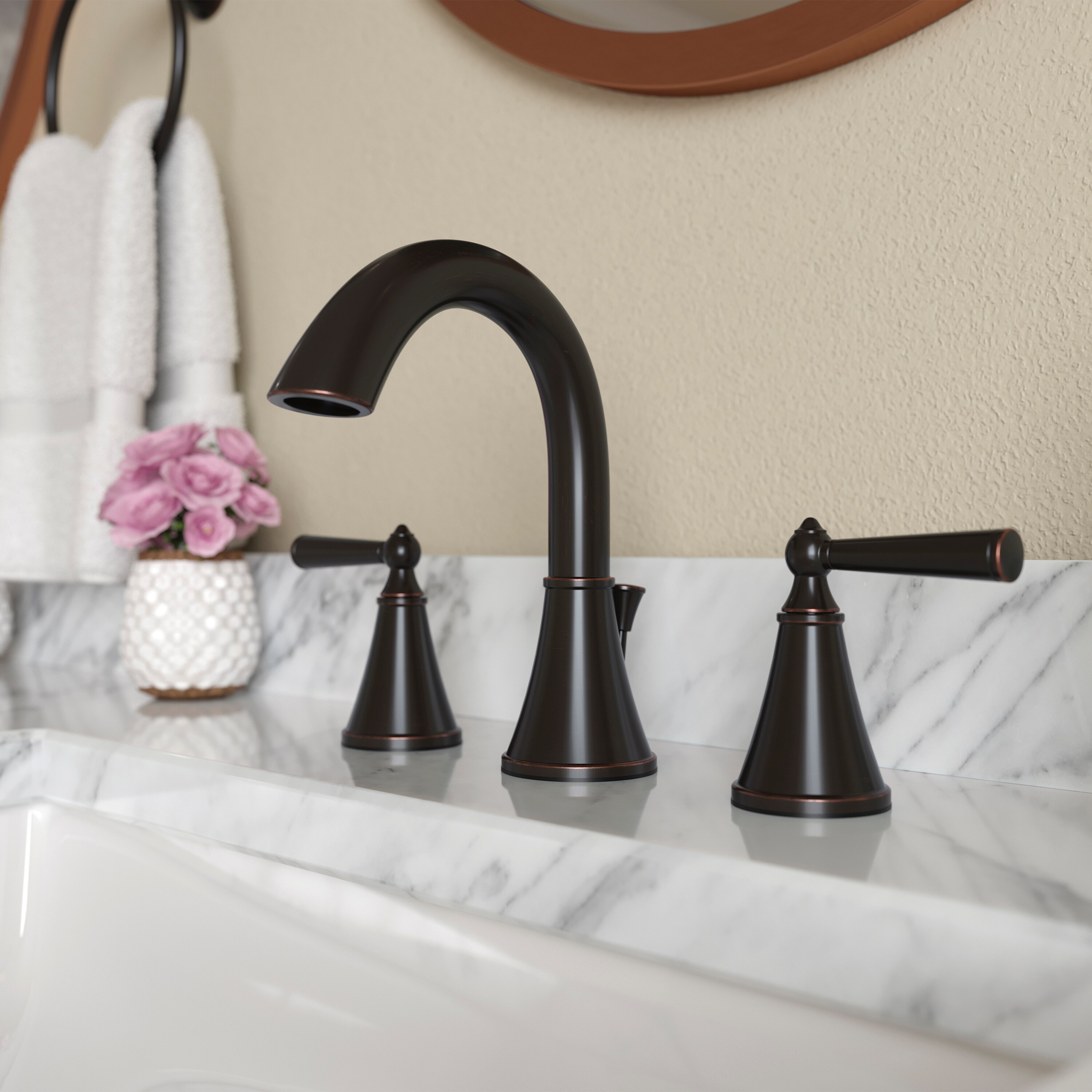 Pfister Saxton Tuscan Bronze Widespread 2 Handle Watersense Bathroom Sink Faucet With Drain Lg49 5293