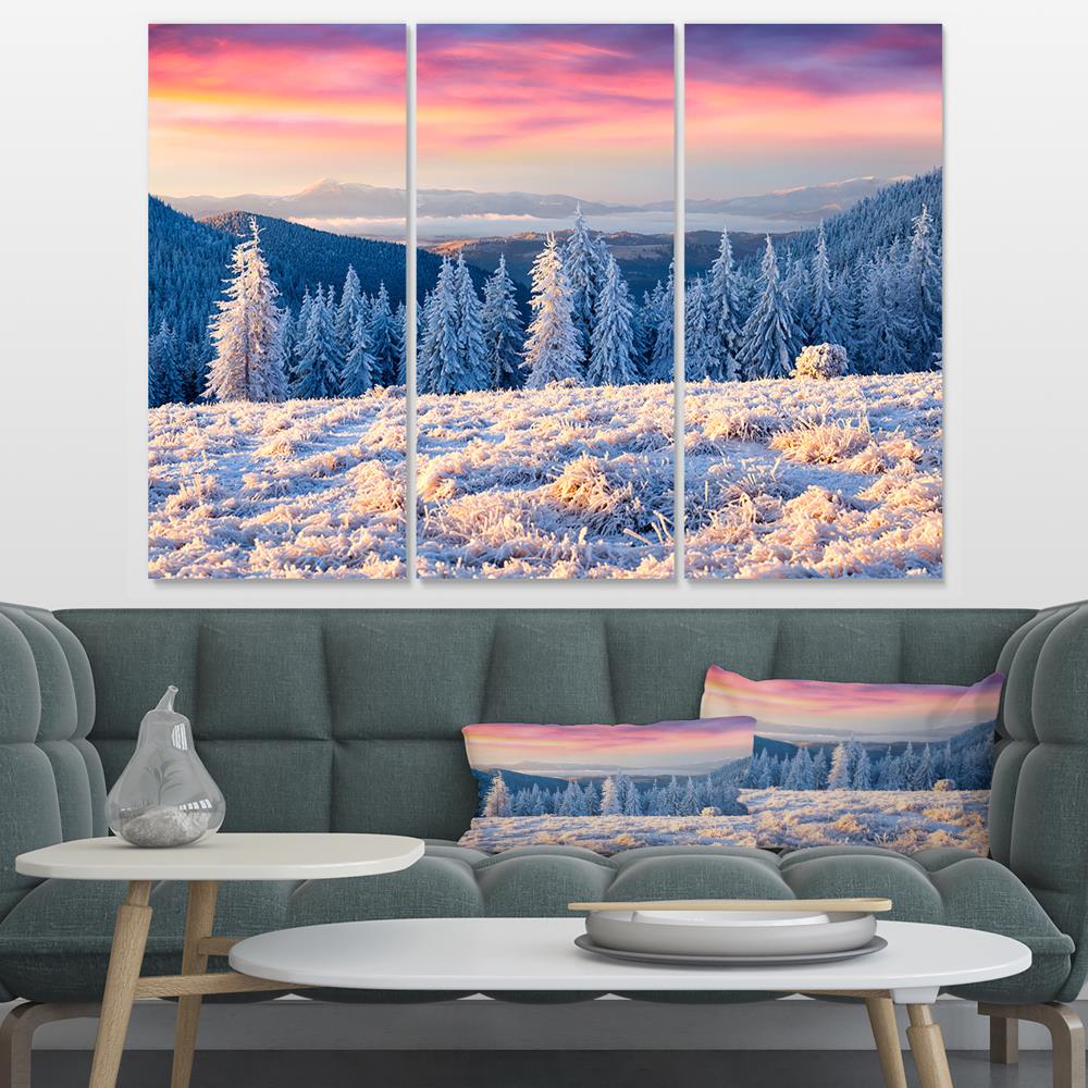 Designart Amazing Winter Sunrise in Mountains- Large Landscape Canvas ...