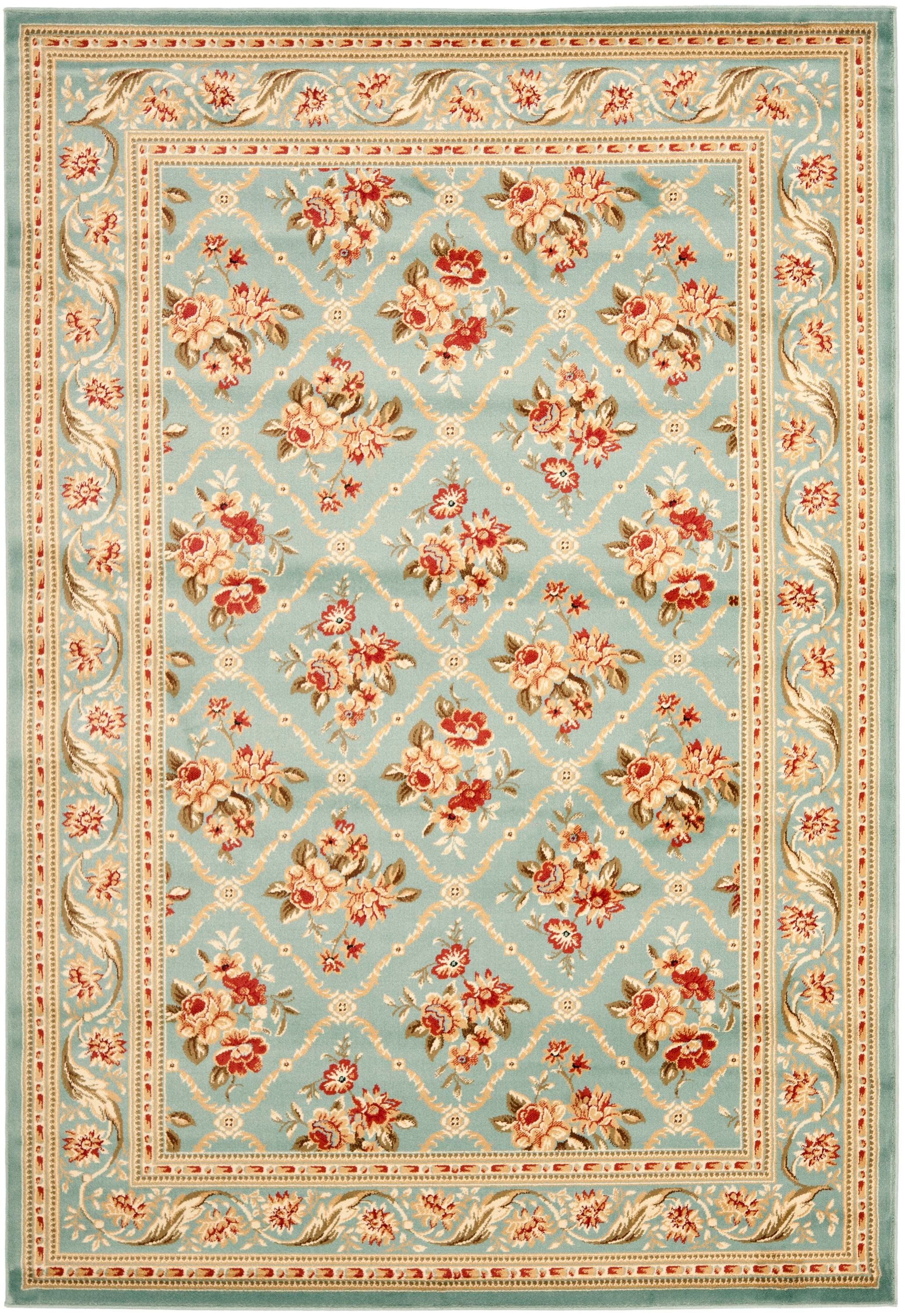 Elegant Blue Floral Trellis 5'3" x 7'6" Synthetic Area Rug
