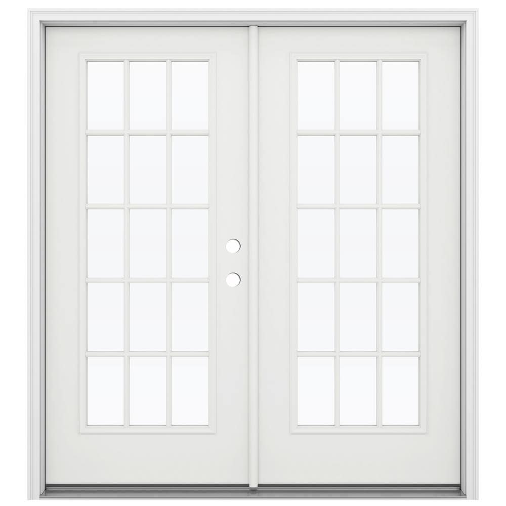 JELD-WEN LOWOLJW206000028 72-in x 80-in x 4-9/16-in Jamb Modern White Steel Left-hand inswing French Patio Door with Low-E Glass with Grilles (Brickmould Included)
