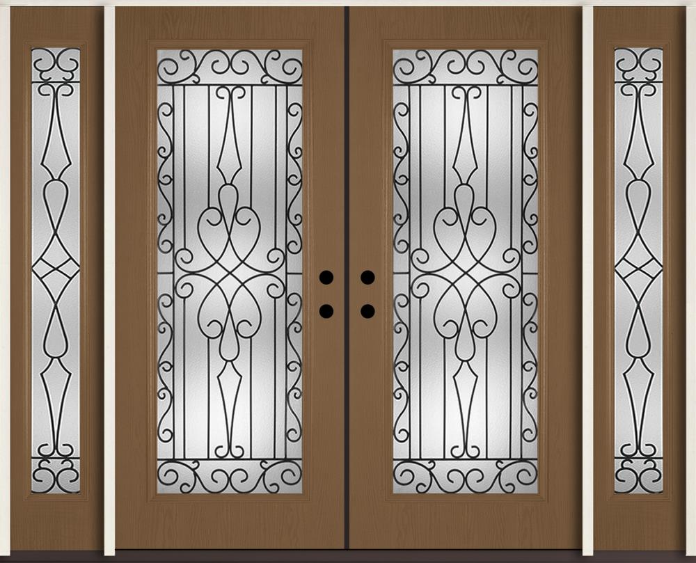 RELIABILT LO911304 Wyngate 96-in x 80-in x Fiberglass Full lite Right-hand inswing Woodhaven Stained Prehung Double Front Door with Sidelights Insulating core