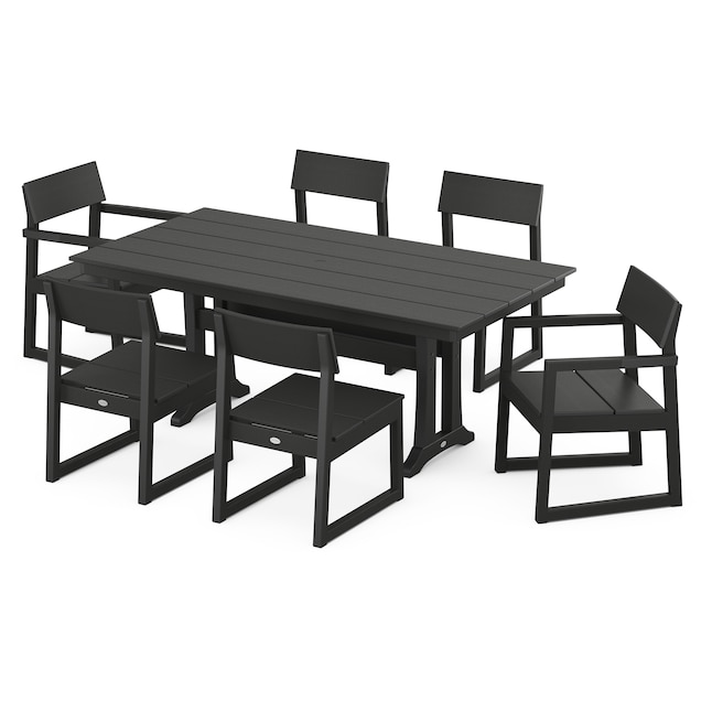 Polywood Edge 7 Black Patio Dining Set In The Sets Department At Com - Plastic Black Patio Dining Chair