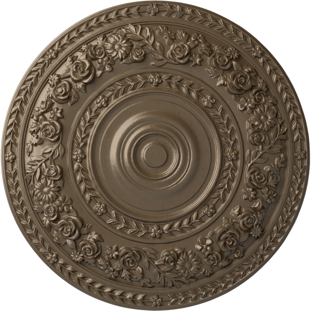 Ekena Millwork CM33ROWSS Rose 33.875-in W x 33.875-in L Painted Warm Silver Polyurethane Whole Ceiling Medallion