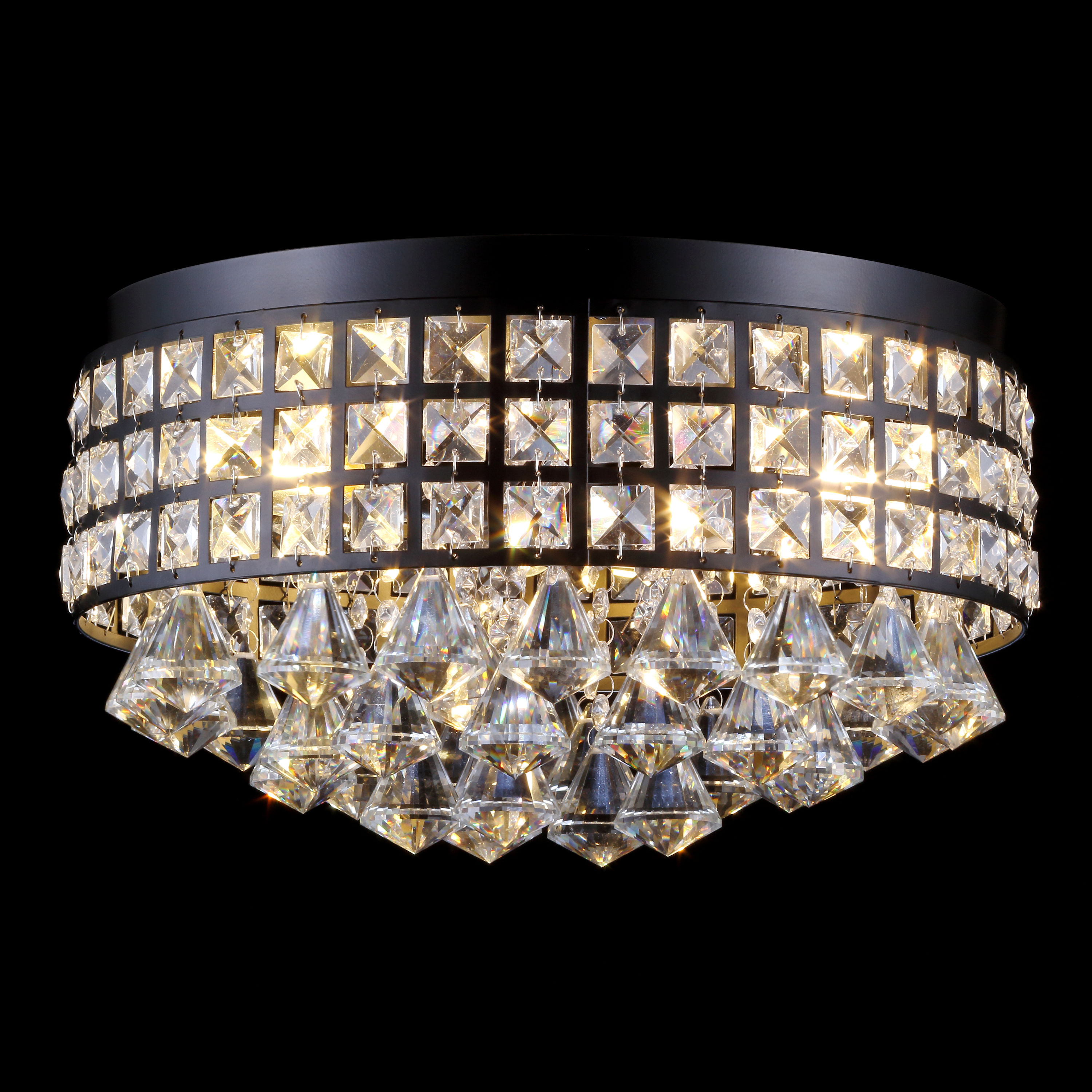 Meredith 14.5" Black Crystal Drum LED Flush Mount